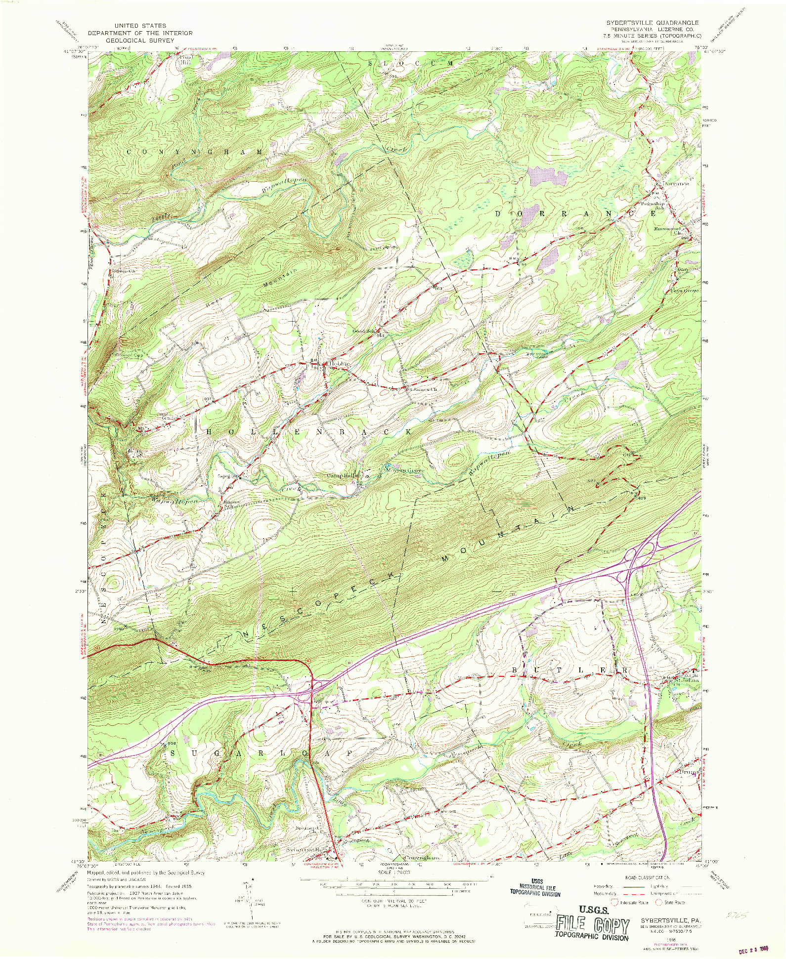 USGS 1:24000-SCALE QUADRANGLE FOR SYBERTSVILLE, PA 1955