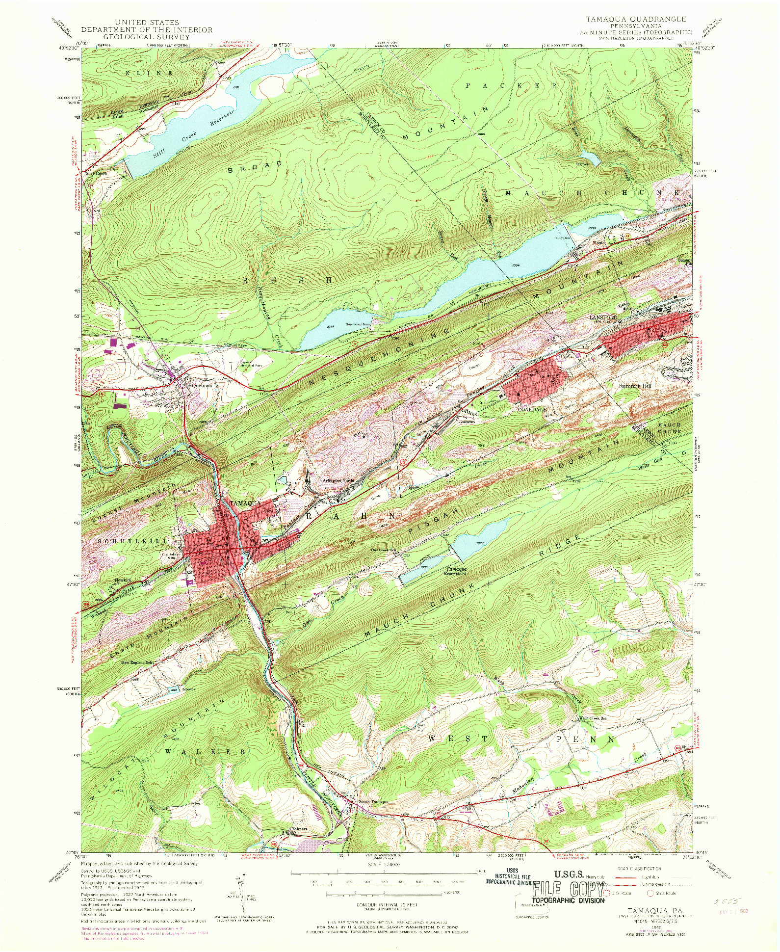 USGS 1:24000-SCALE QUADRANGLE FOR TAMAQUA, PA 1947