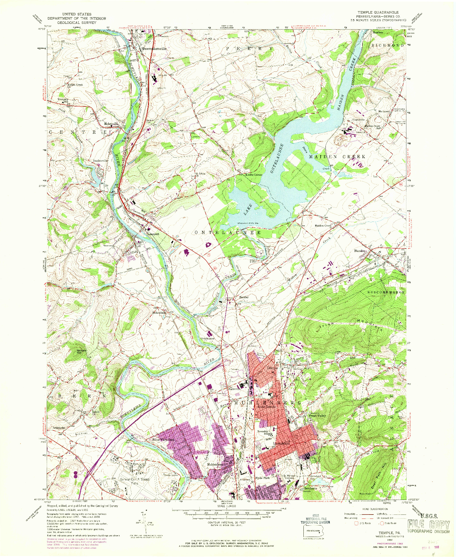 USGS 1:24000-SCALE QUADRANGLE FOR TEMPLE, PA 1956