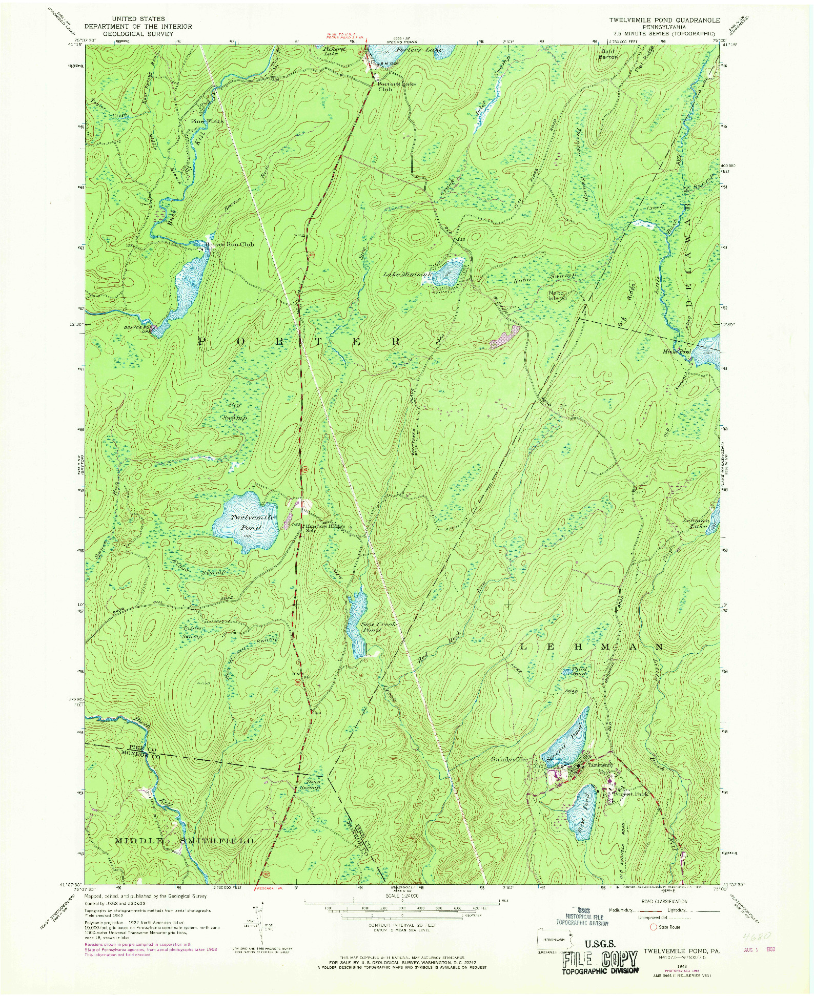 USGS 1:24000-SCALE QUADRANGLE FOR TWELVEMILE POND, PA 1943