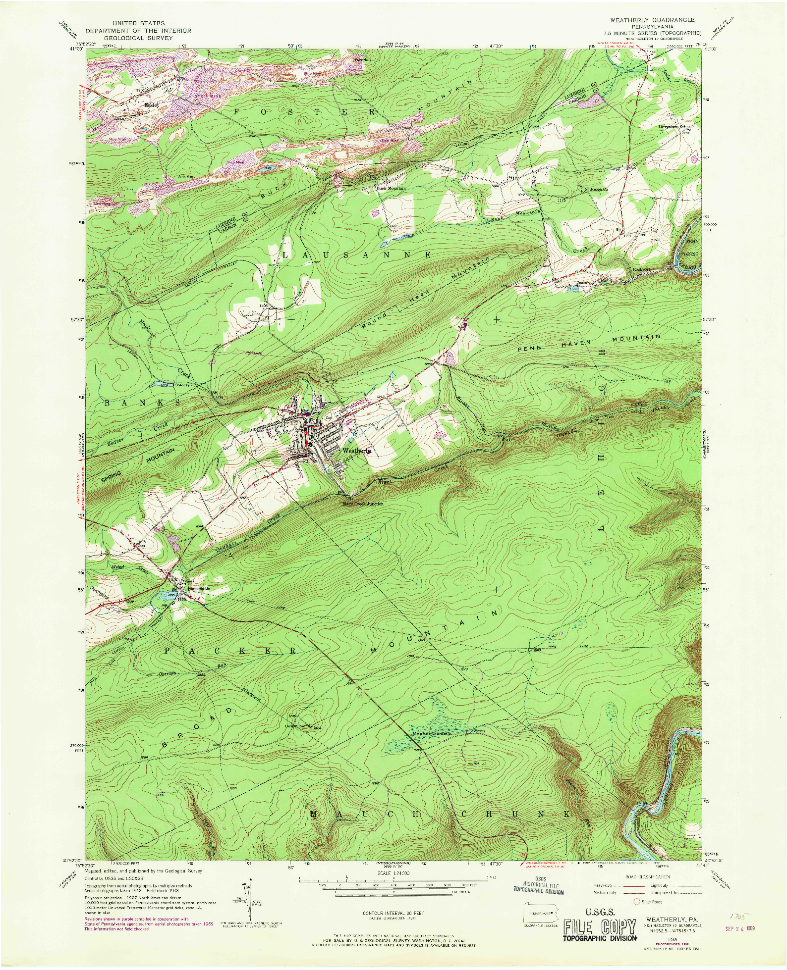 USGS 1:24000-SCALE QUADRANGLE FOR WEATHERLY, PA 1948