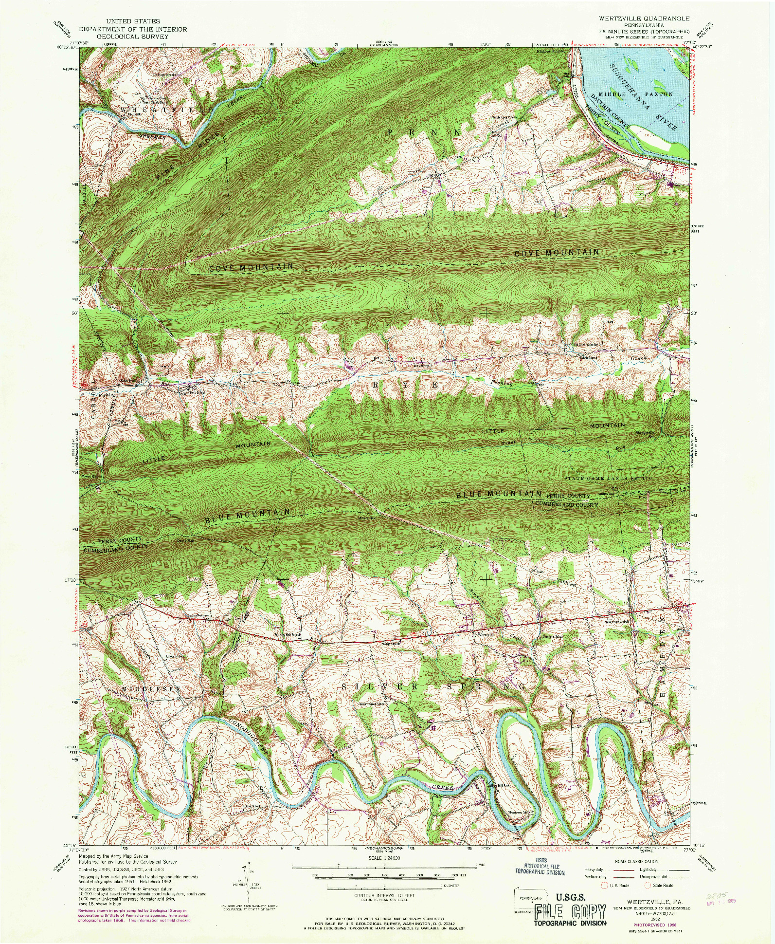 USGS 1:24000-SCALE QUADRANGLE FOR WERTZVILLE, PA 1952