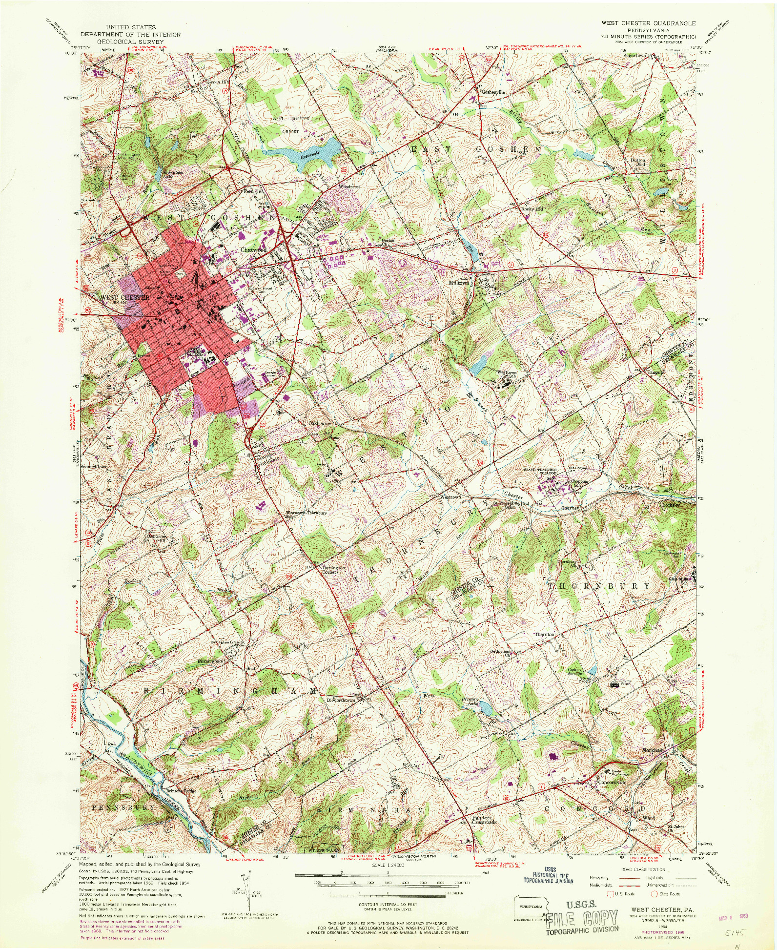 USGS 1:24000-SCALE QUADRANGLE FOR WEST CHESTER, PA 1954