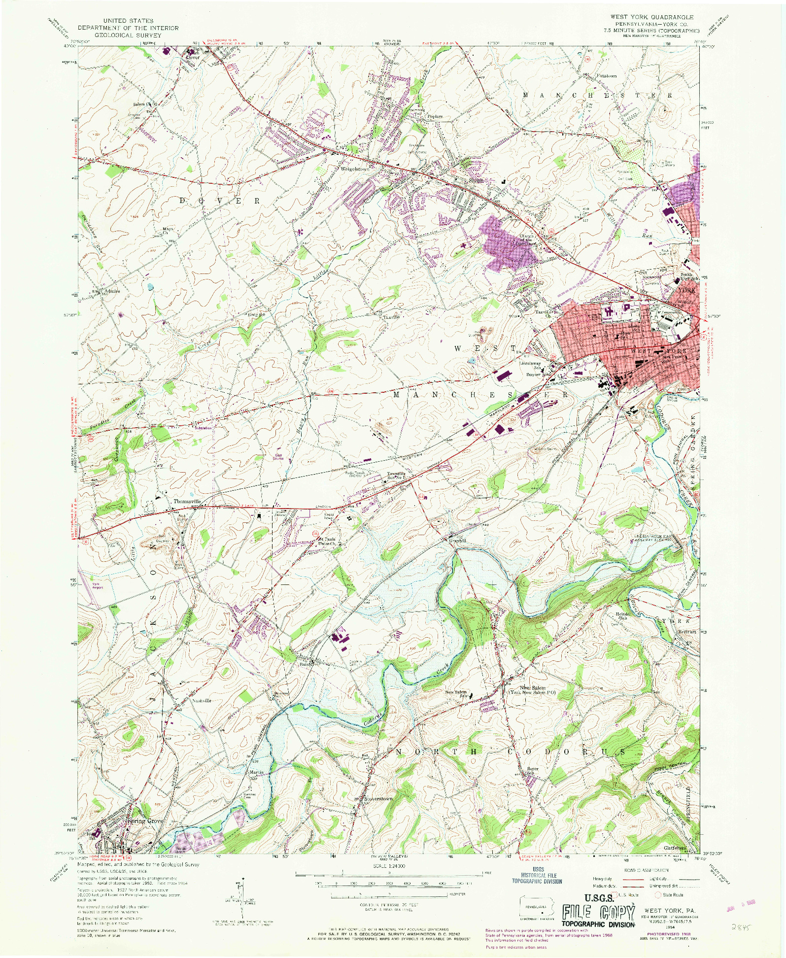 USGS 1:24000-SCALE QUADRANGLE FOR WEST YORK, PA 1954