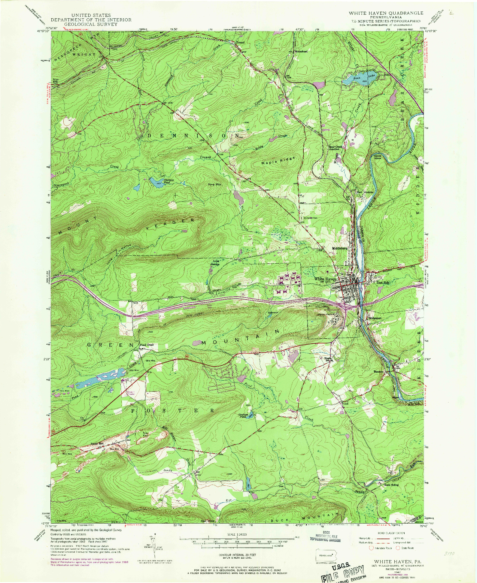 USGS 1:24000-SCALE QUADRANGLE FOR WHITE HAVEN, PA 1947