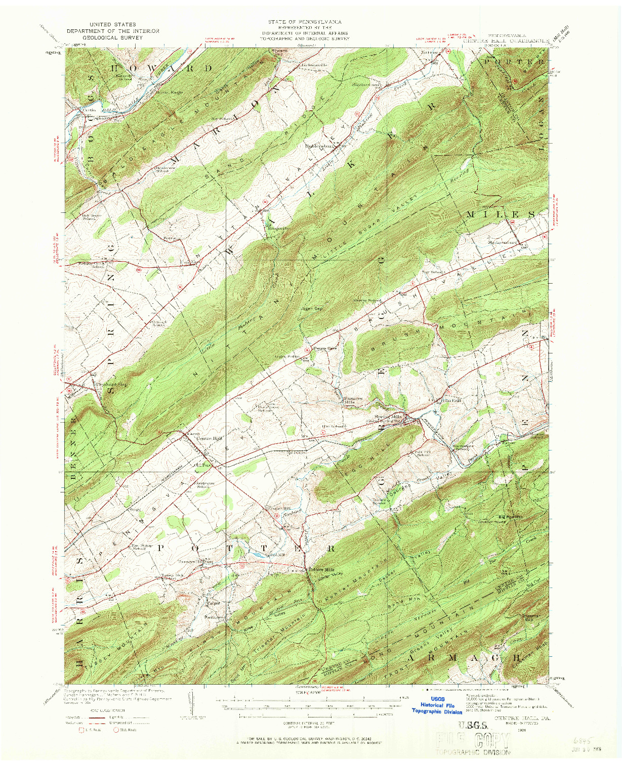 USGS 1:62500-SCALE QUADRANGLE FOR CENTRE HALL, PA 1924