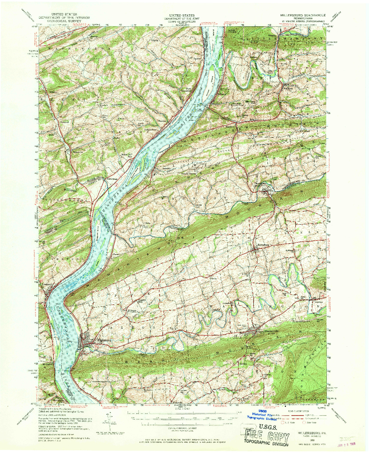 USGS 1:62500-SCALE QUADRANGLE FOR MILLERSBURG, PA 1953