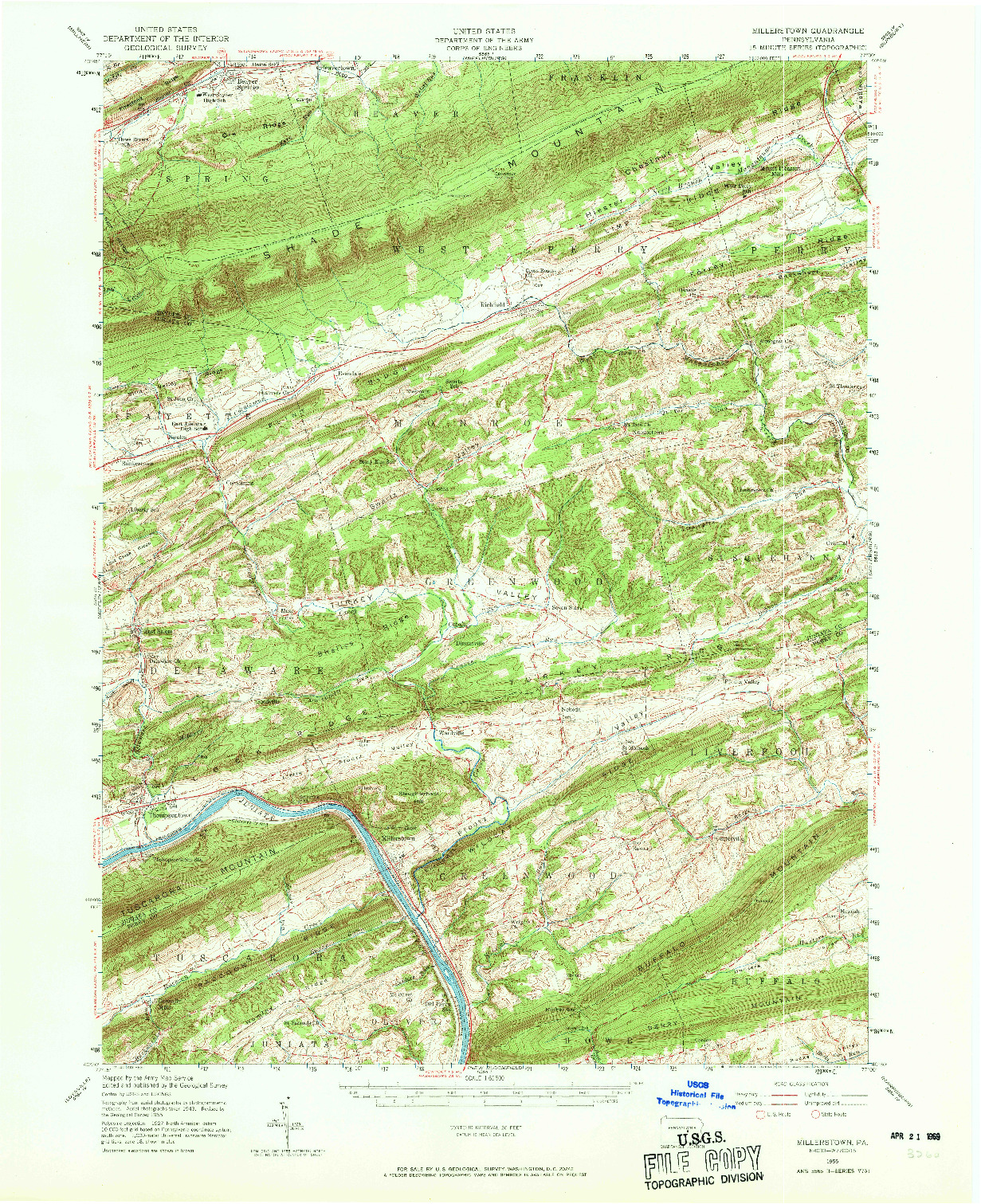 USGS 1:62500-SCALE QUADRANGLE FOR MILLERSTOWN, PA 1955
