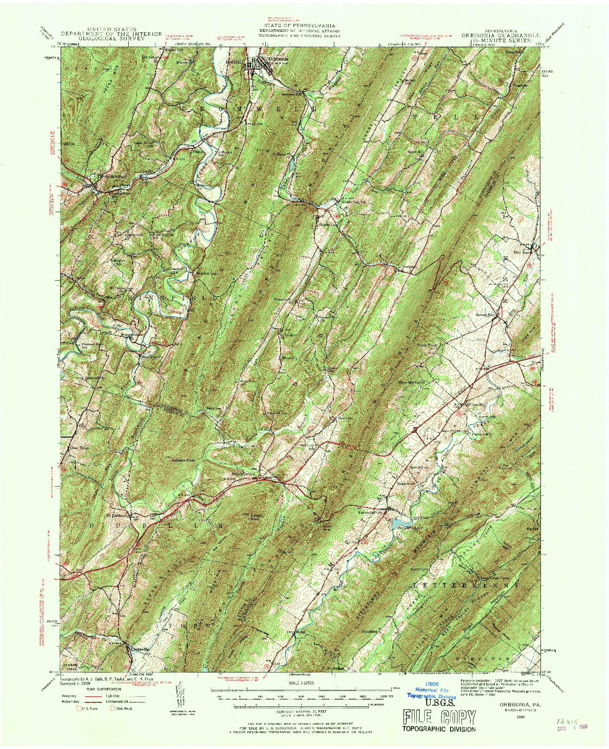 USGS 1:62500-SCALE QUADRANGLE FOR ORBISONIA, PA 1939