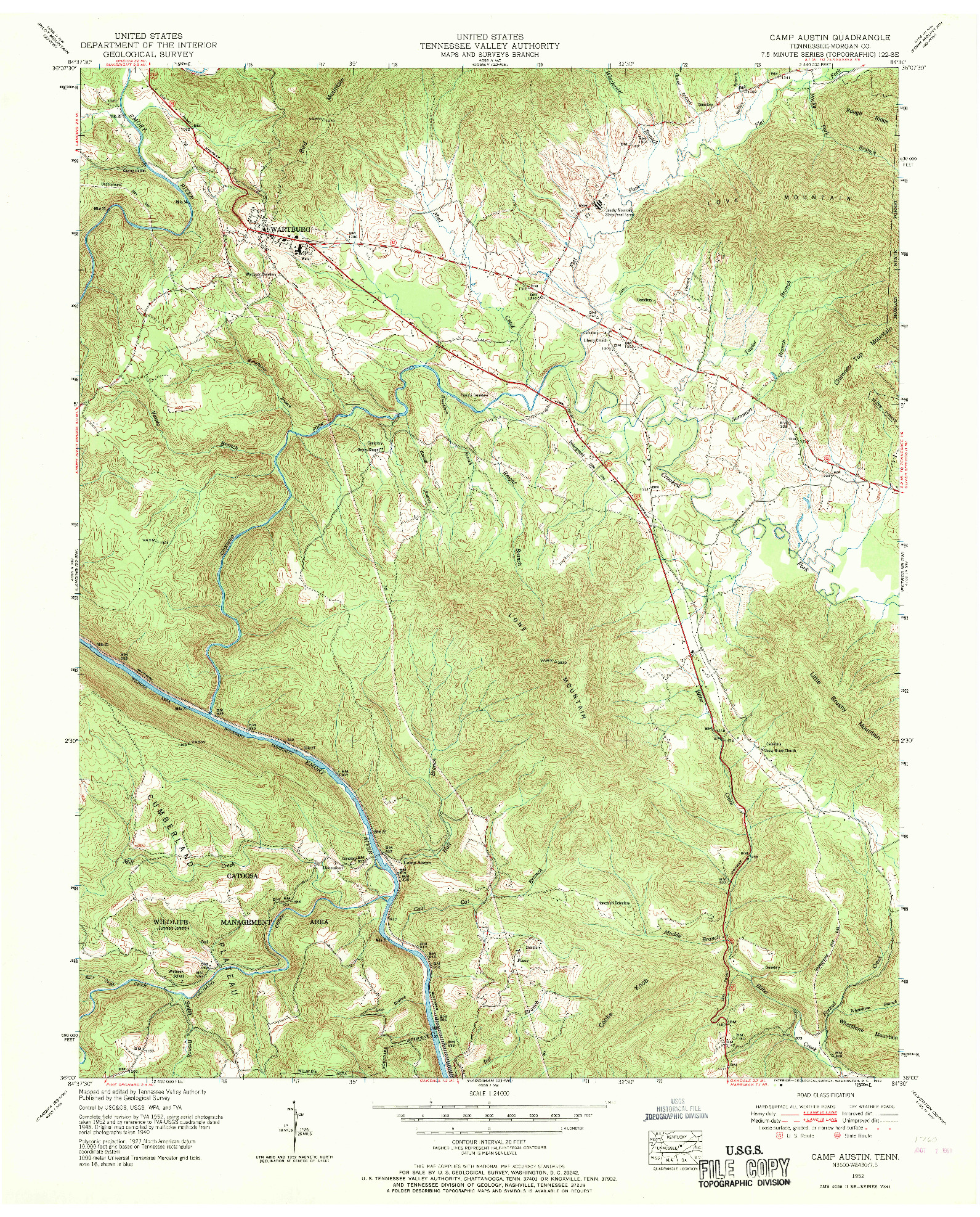 USGS 1:24000-SCALE QUADRANGLE FOR CAMP AUSTIN, TN 1952