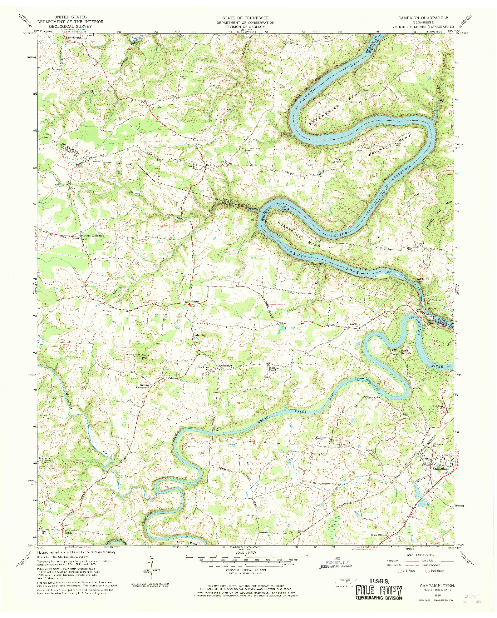 USGS 1:24000-SCALE QUADRANGLE FOR CAMPAIGN, TN 1960