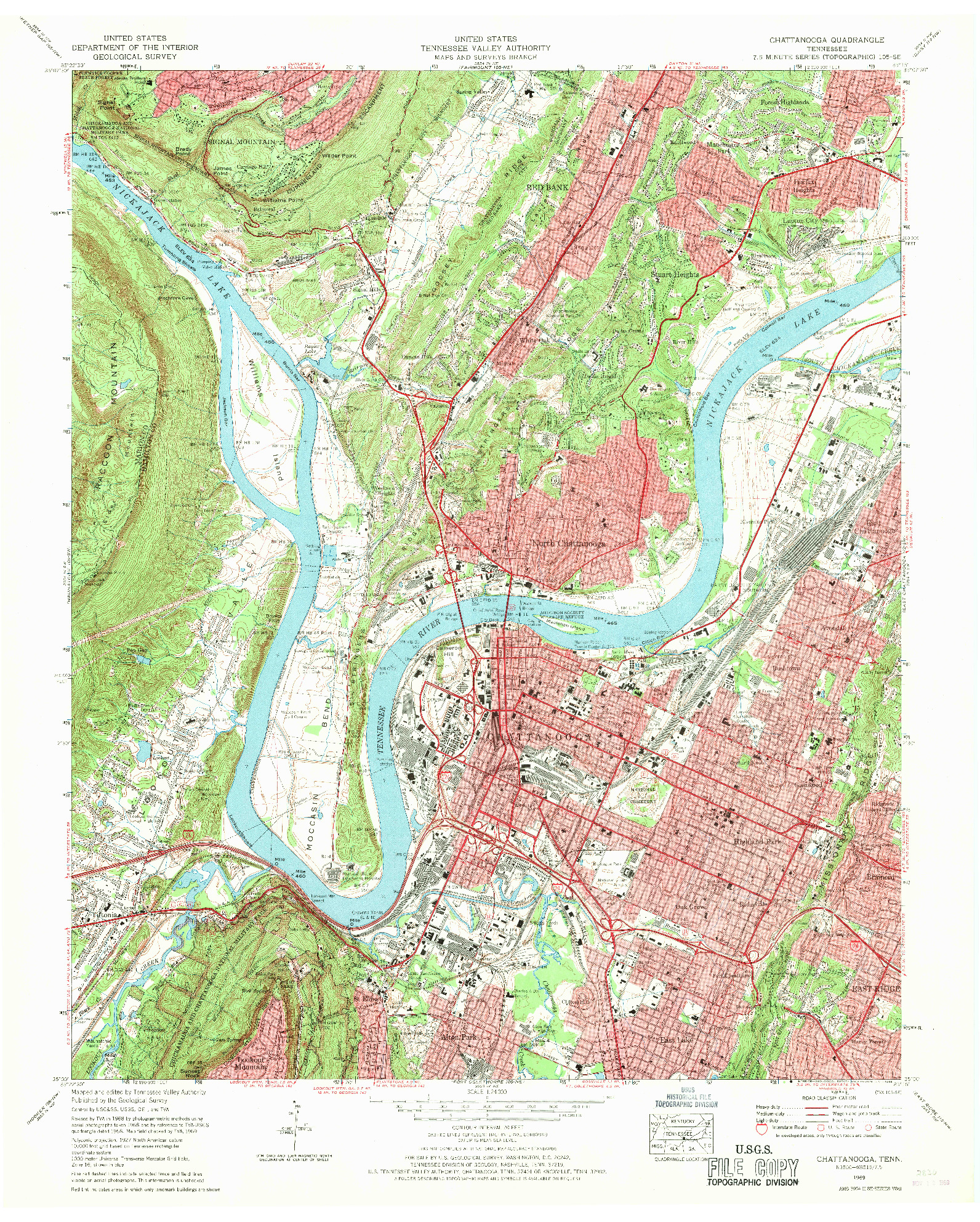 USGS 1:24000-SCALE QUADRANGLE FOR CHATTANOOGA, TN 1969