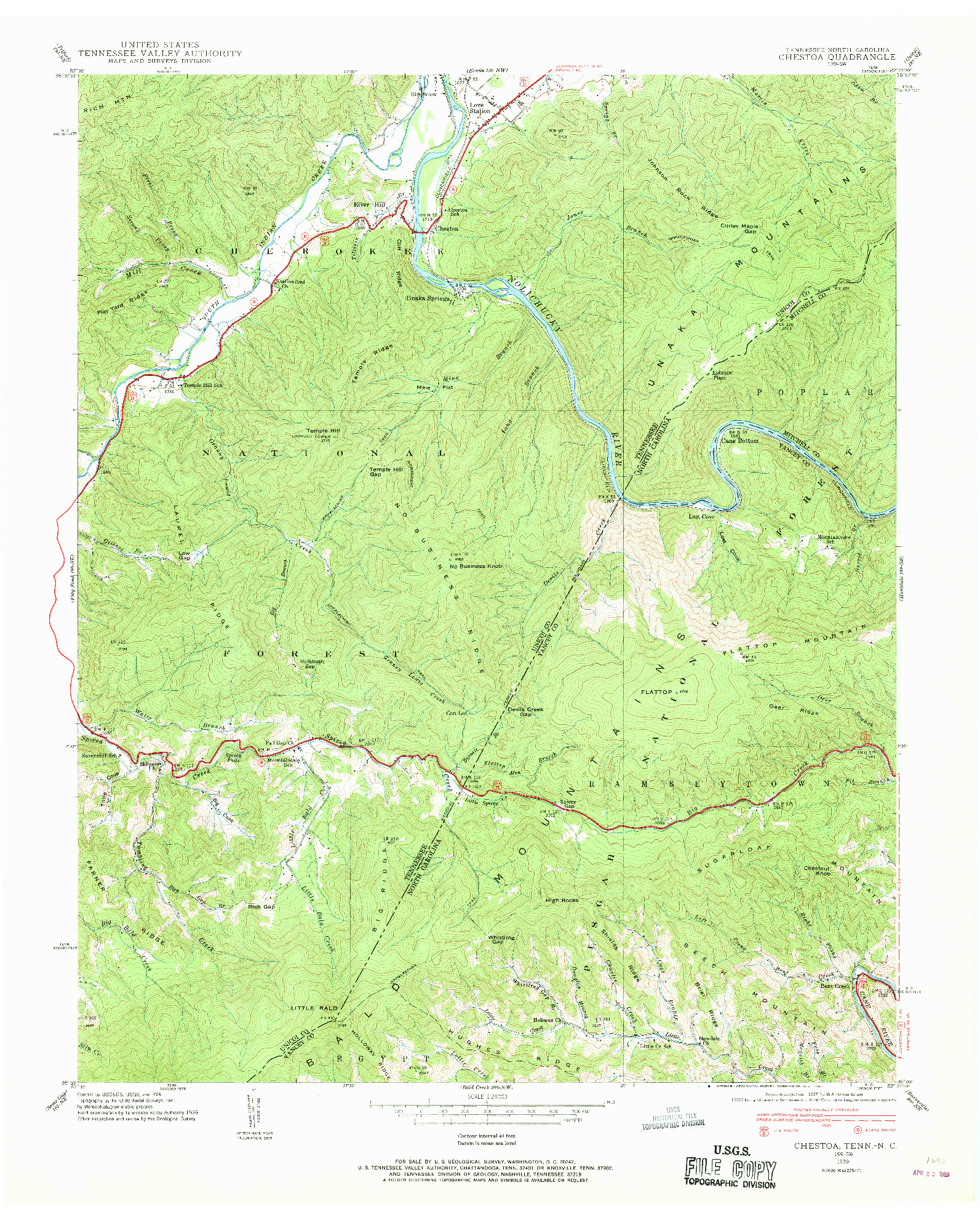 USGS 1:24000-SCALE QUADRANGLE FOR CHESTOA, TN 1939