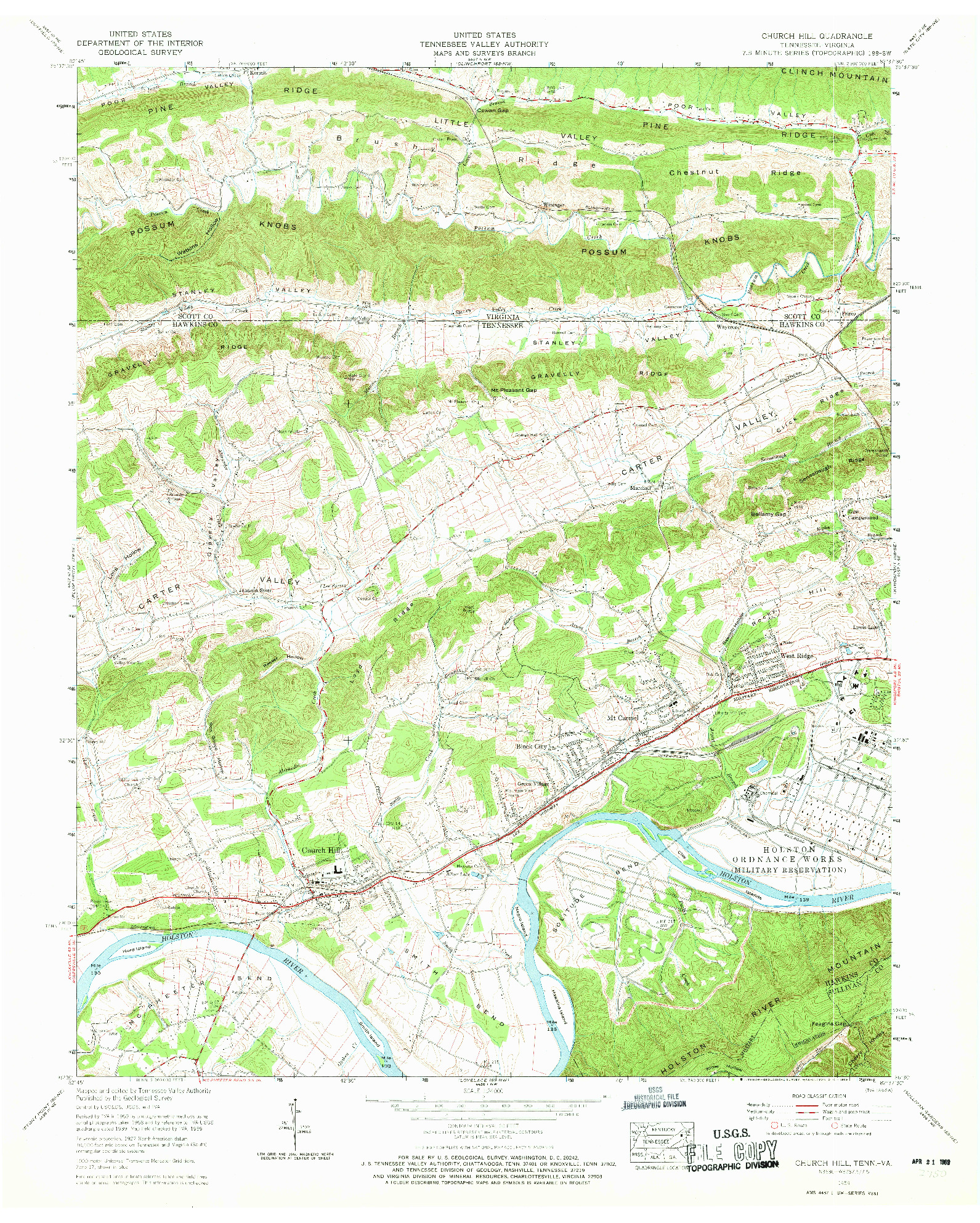 USGS 1:24000-SCALE QUADRANGLE FOR CHURCH HILL, TN 1959