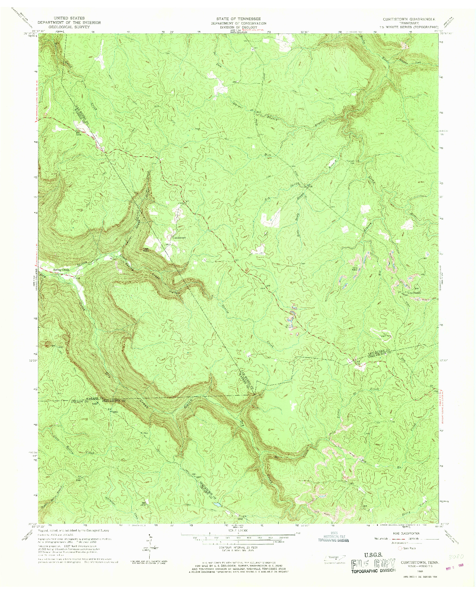 USGS 1:24000-SCALE QUADRANGLE FOR CURTISTOWN, TN 1960