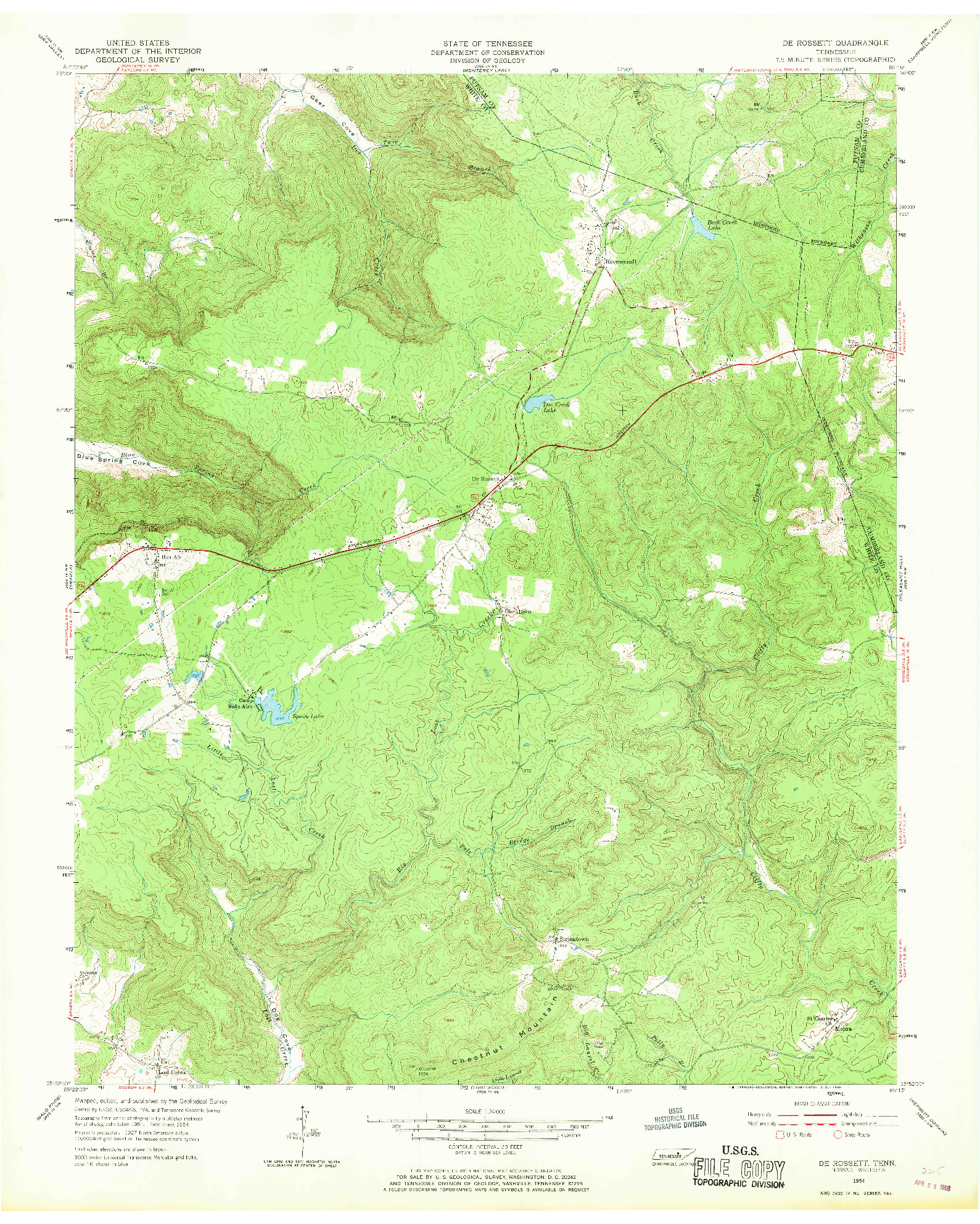 USGS 1:24000-SCALE QUADRANGLE FOR DE ROSSETT, TN 1954