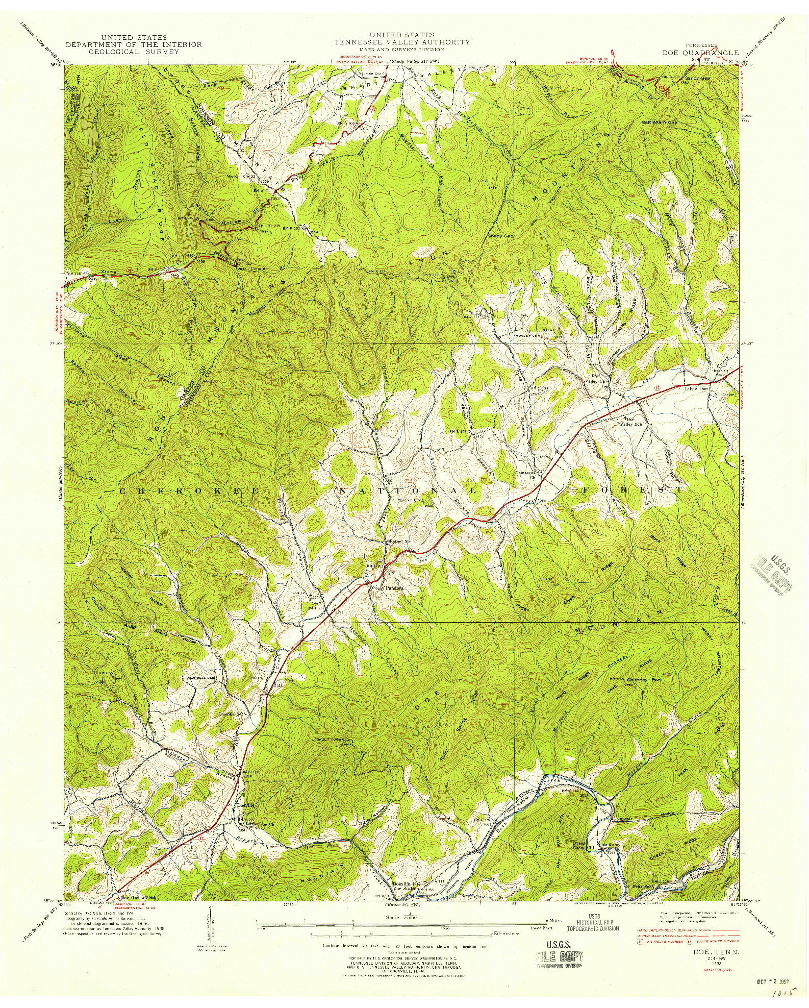 USGS 1:24000-SCALE QUADRANGLE FOR DOE, TN 1938