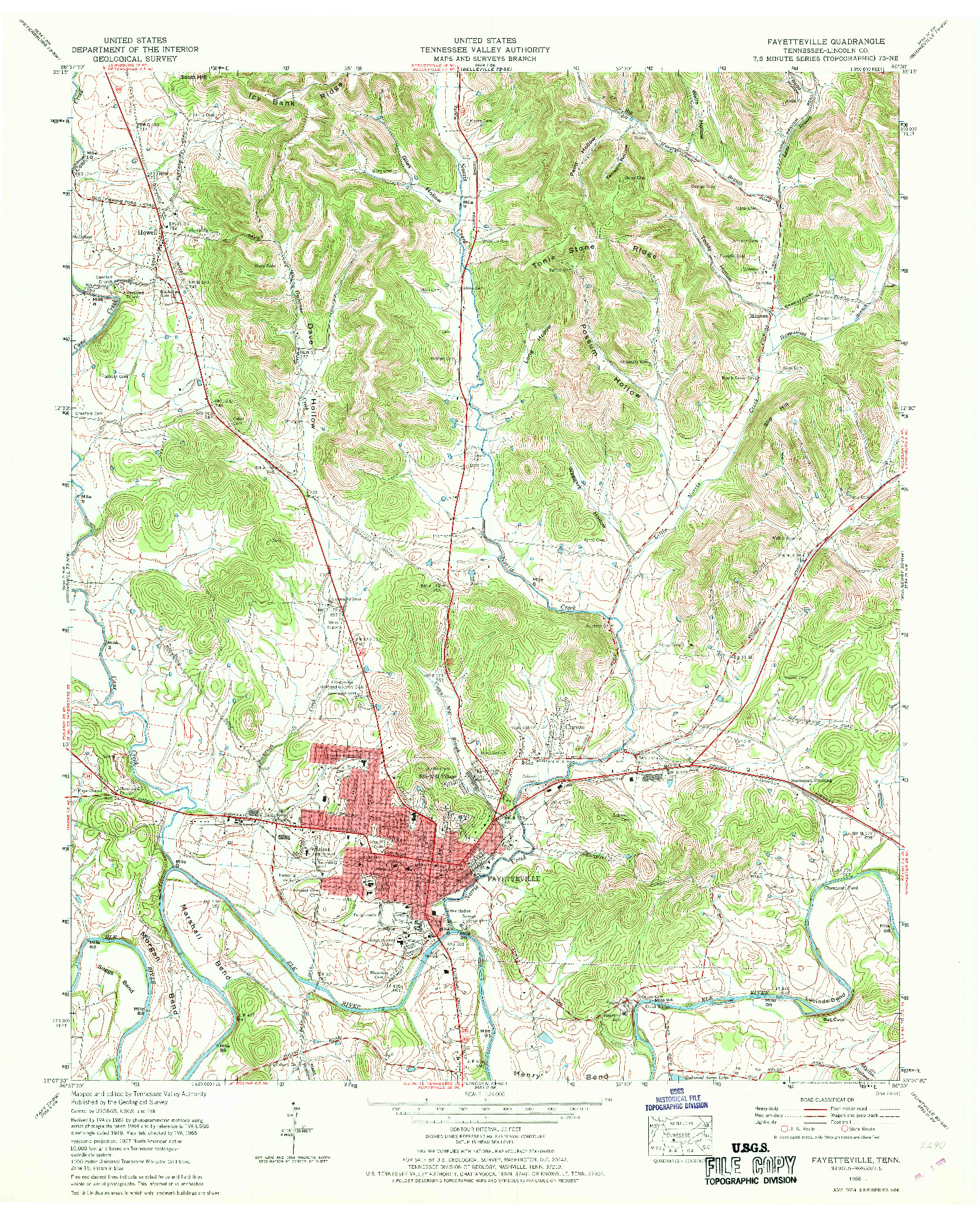 USGS 1:24000-SCALE QUADRANGLE FOR FAYETTEVILLE, TN 1966