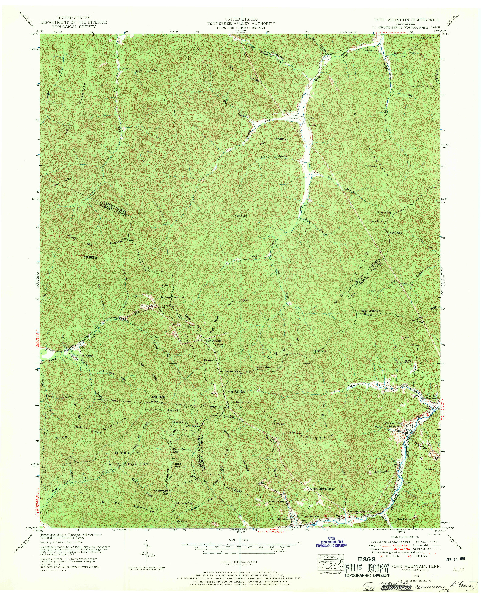 USGS 1:24000-SCALE QUADRANGLE FOR FORK MOUNTAIN, TN 1952