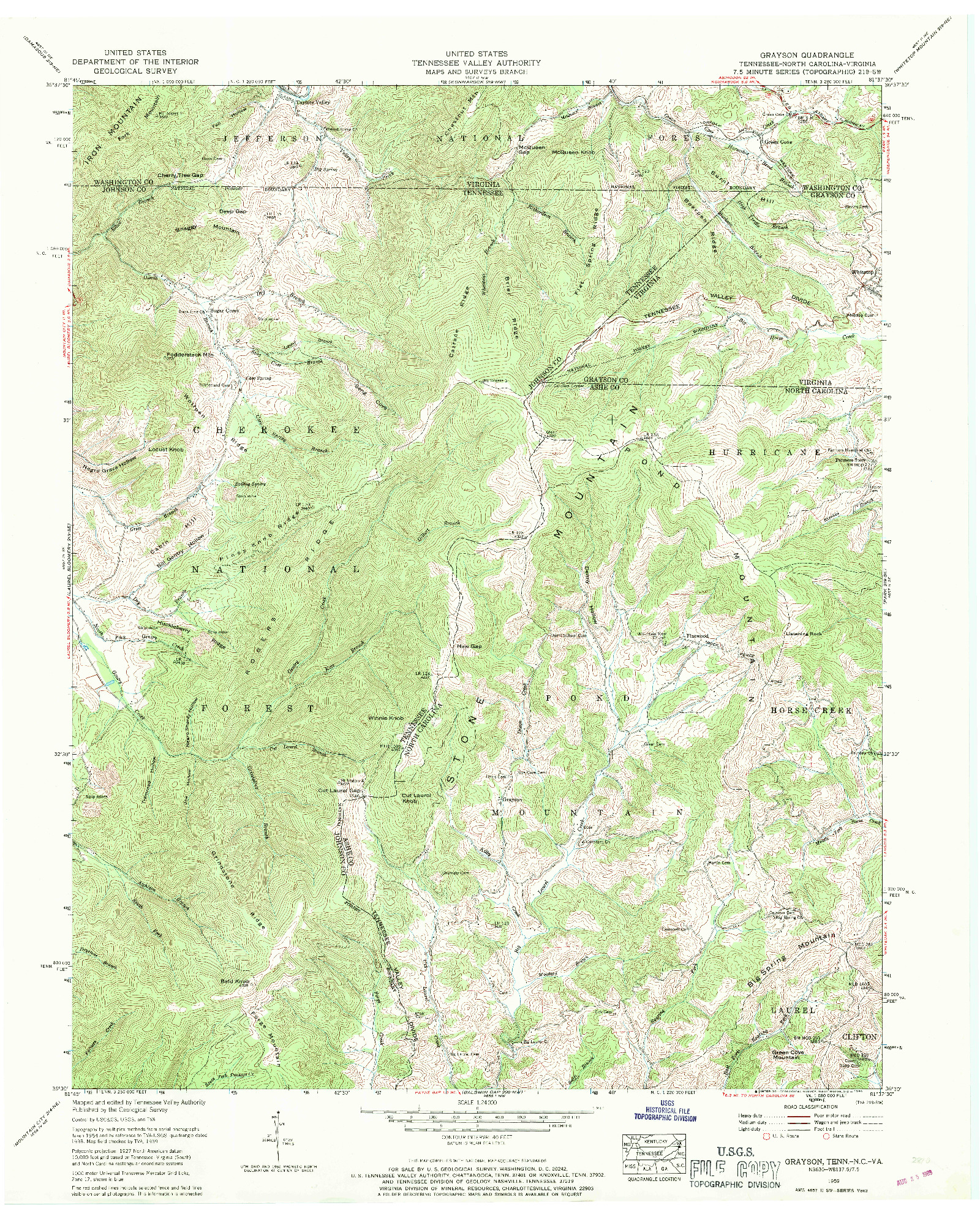 USGS 1:24000-SCALE QUADRANGLE FOR GRAYSON, TN 1959