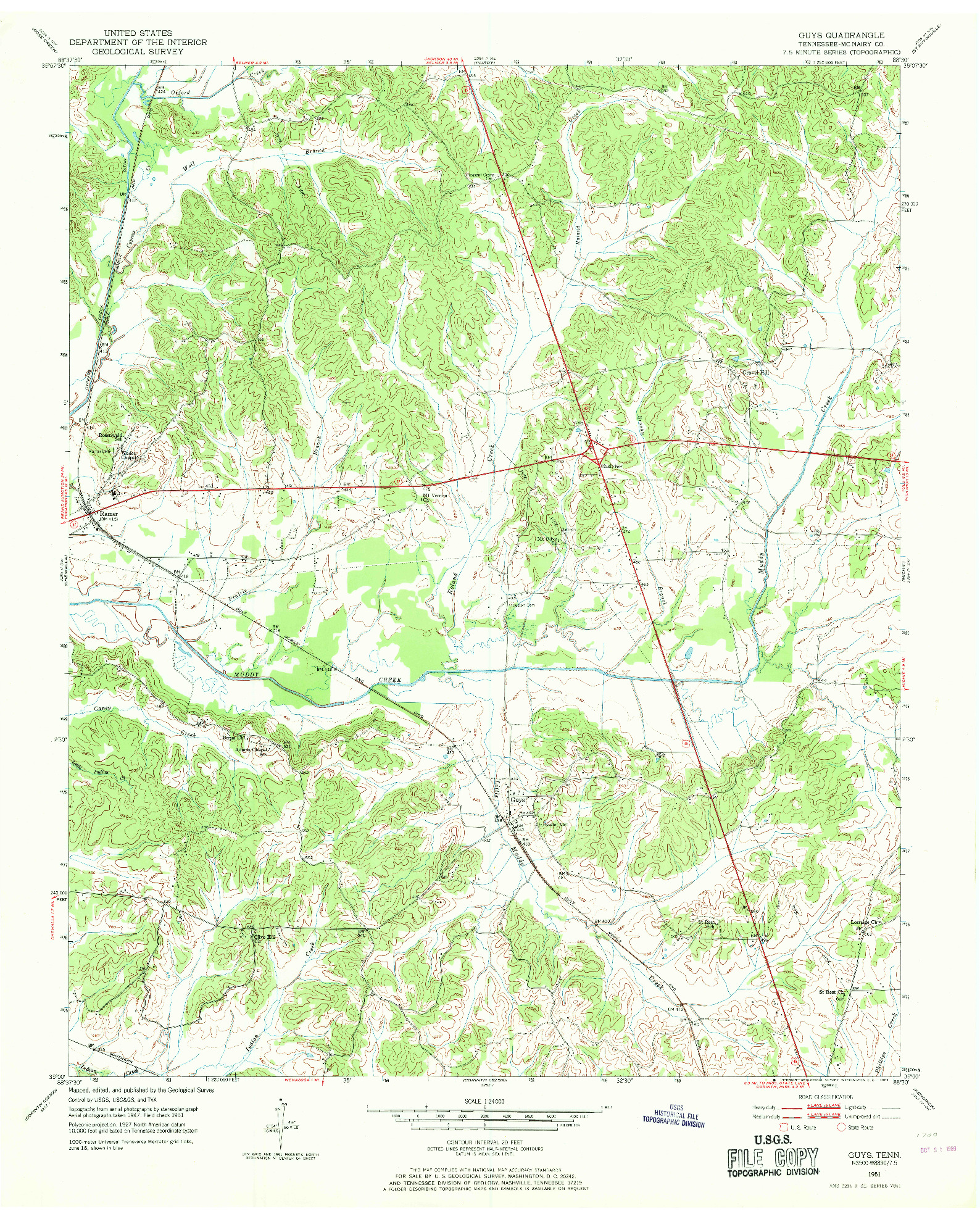 USGS 1:24000-SCALE QUADRANGLE FOR GUYS, TN 1951