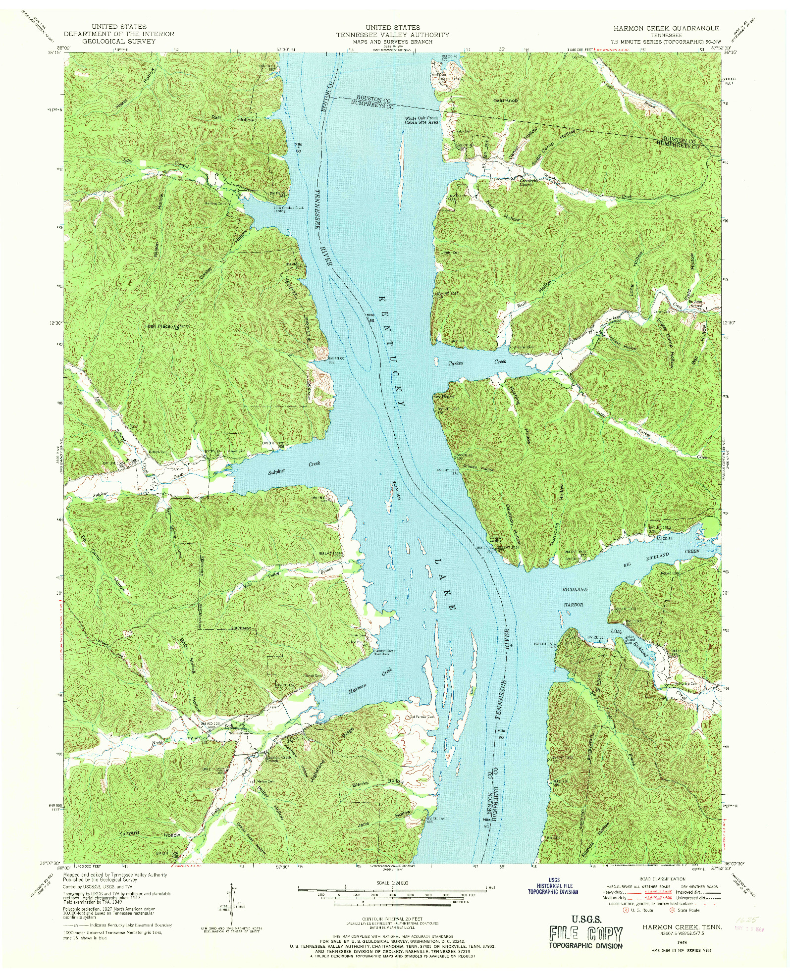 USGS 1:24000-SCALE QUADRANGLE FOR HARMON CREEK, TN 1949