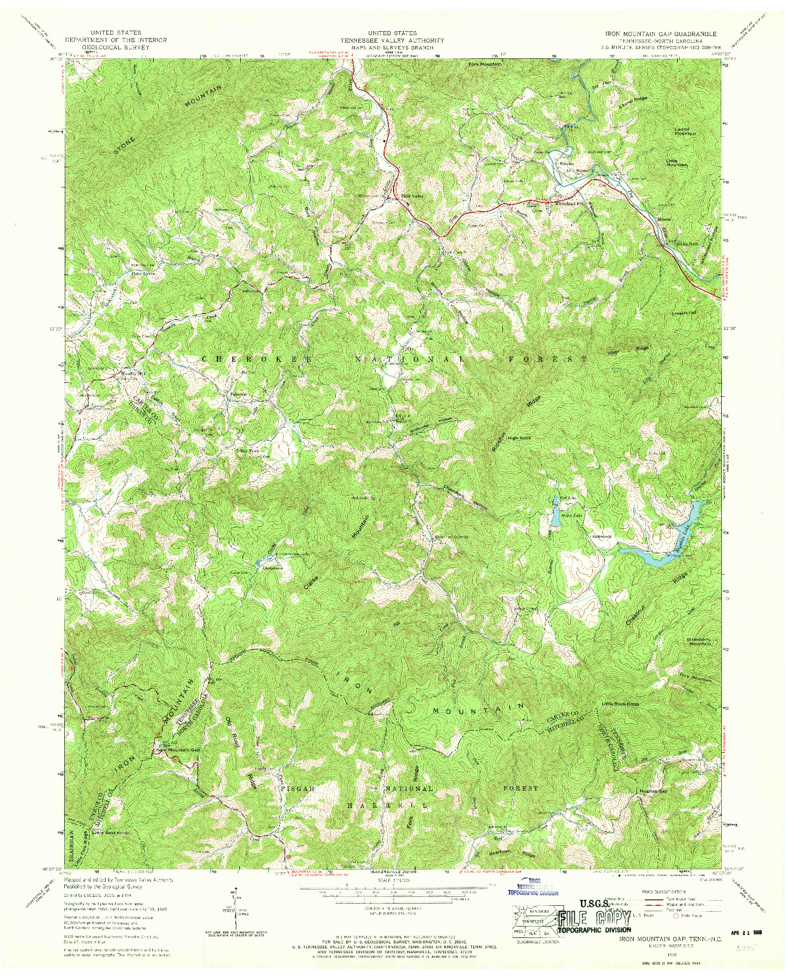USGS 1:24000-SCALE QUADRANGLE FOR IRON MOUNTAIN GAP, TN 1960