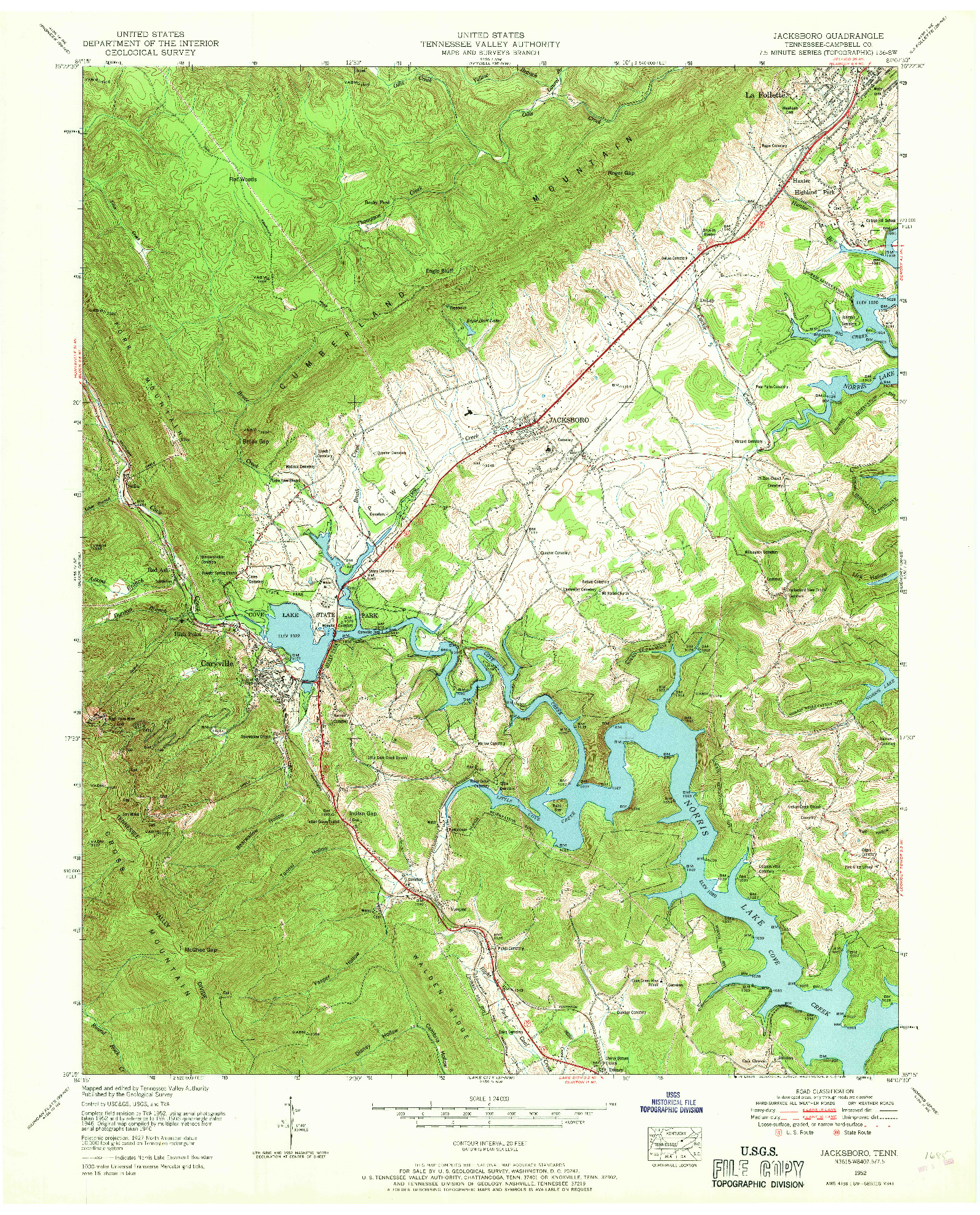 USGS 1:24000-SCALE QUADRANGLE FOR JACKSBORO, TN 1952