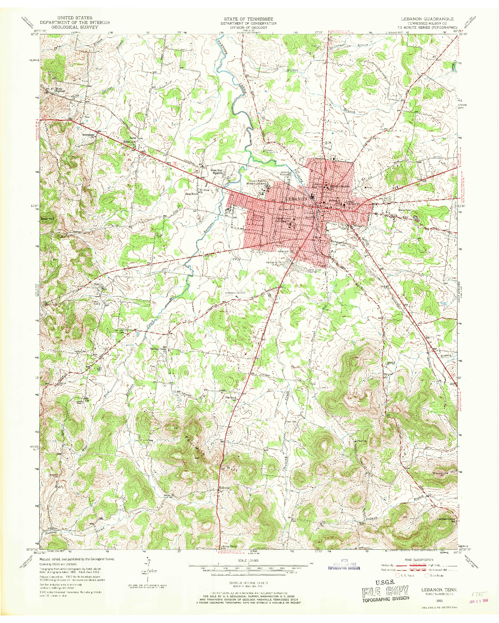 USGS 1:24000-SCALE QUADRANGLE FOR LEBANON, TN 1951