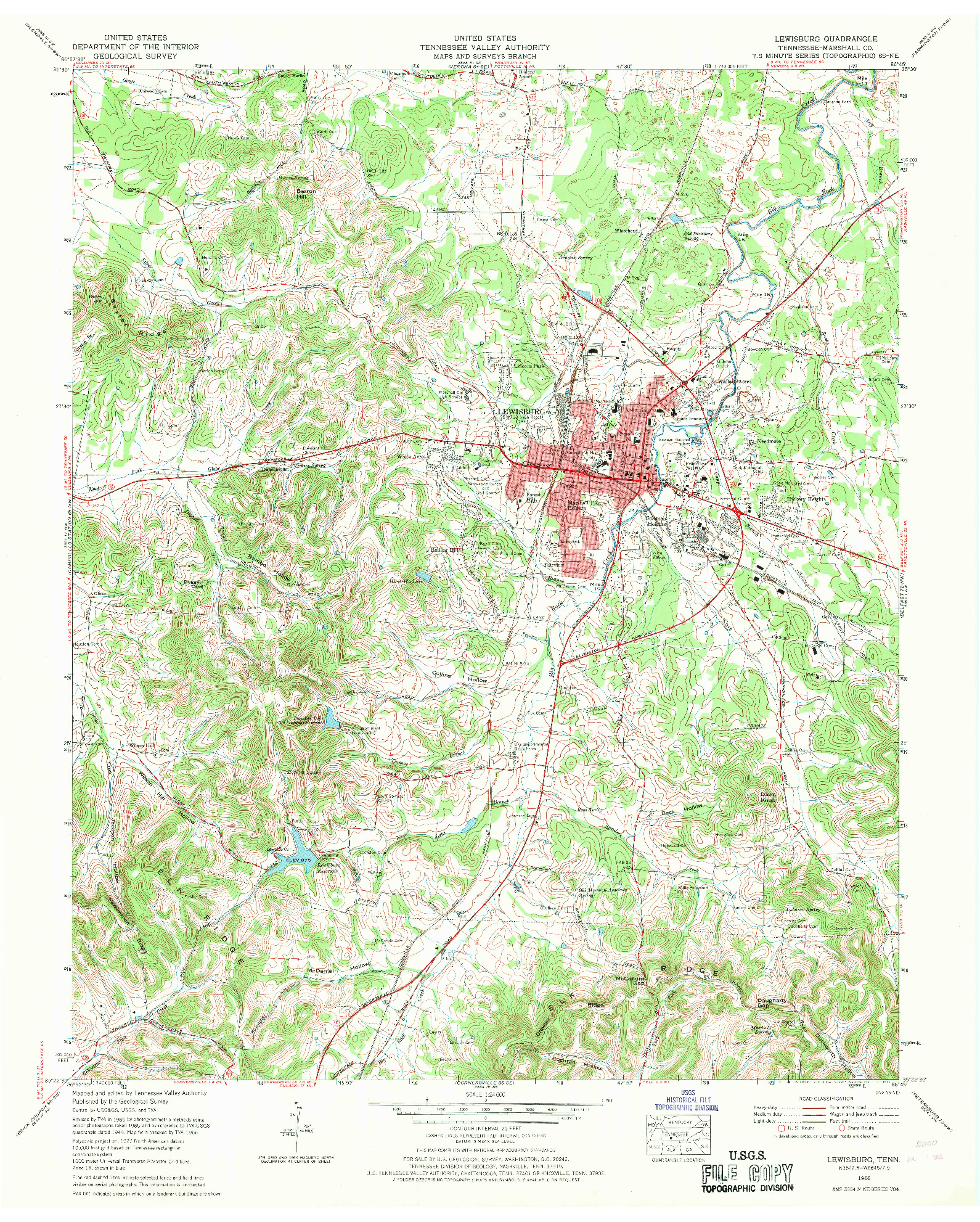 USGS 1:24000-SCALE QUADRANGLE FOR LEWISBURG, TN 1966