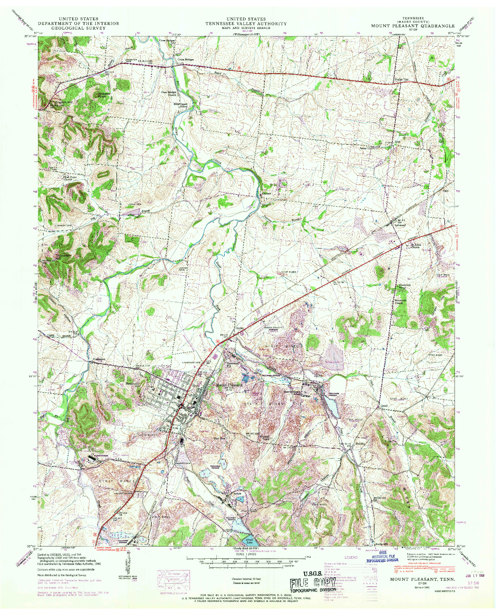 USGS 1:24000-SCALE QUADRANGLE FOR MOUNT PLEASANT, TN 1950