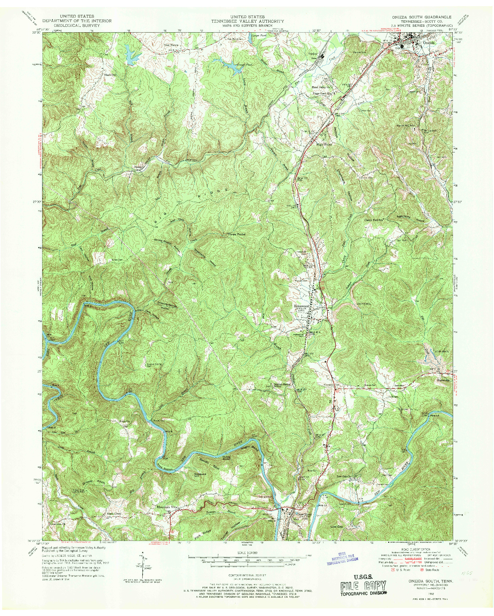 USGS 1:24000-SCALE QUADRANGLE FOR ONEIDA SOUTH, TN 1952