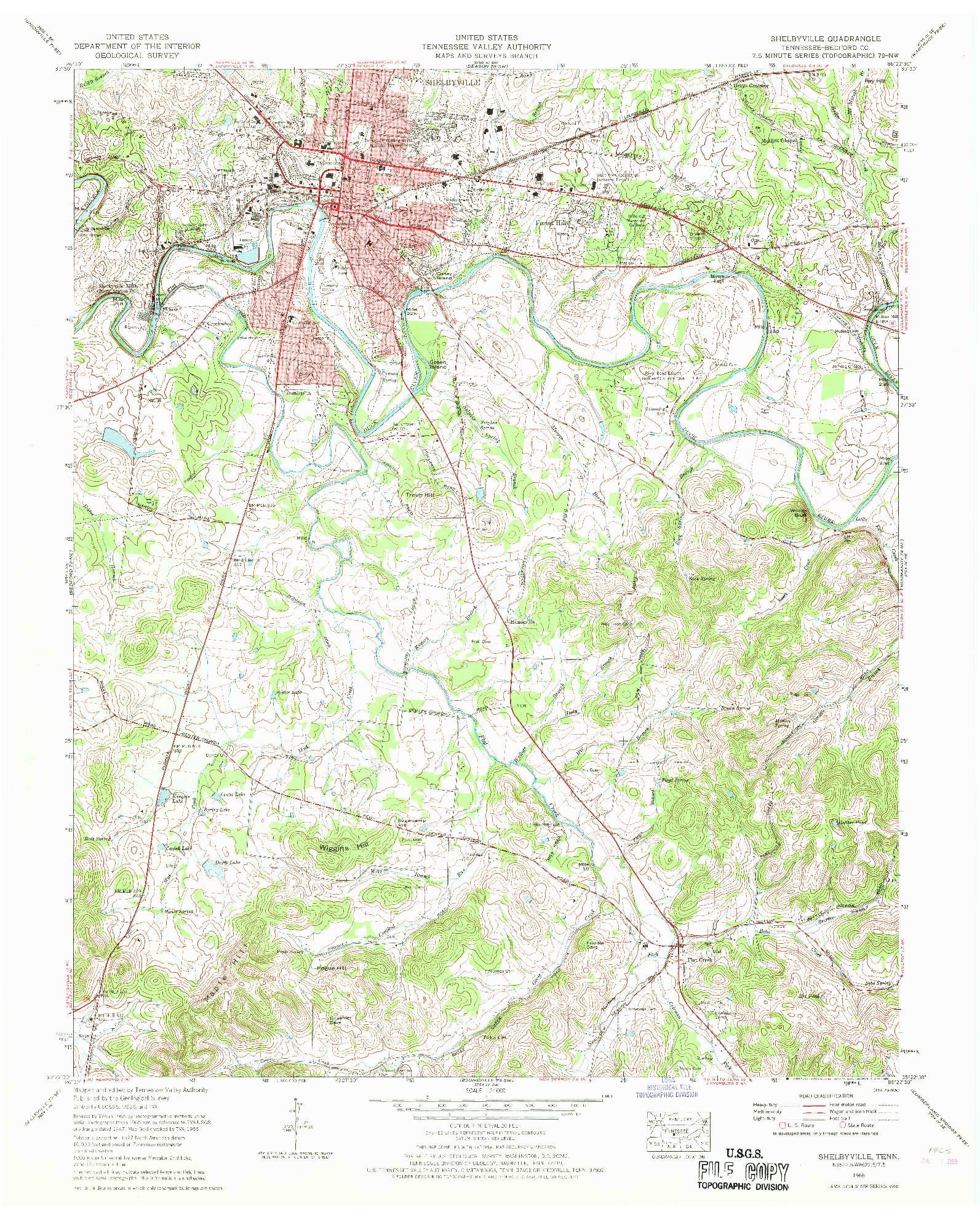 USGS 1:24000-SCALE QUADRANGLE FOR SHELBYVILLE, TN 1966