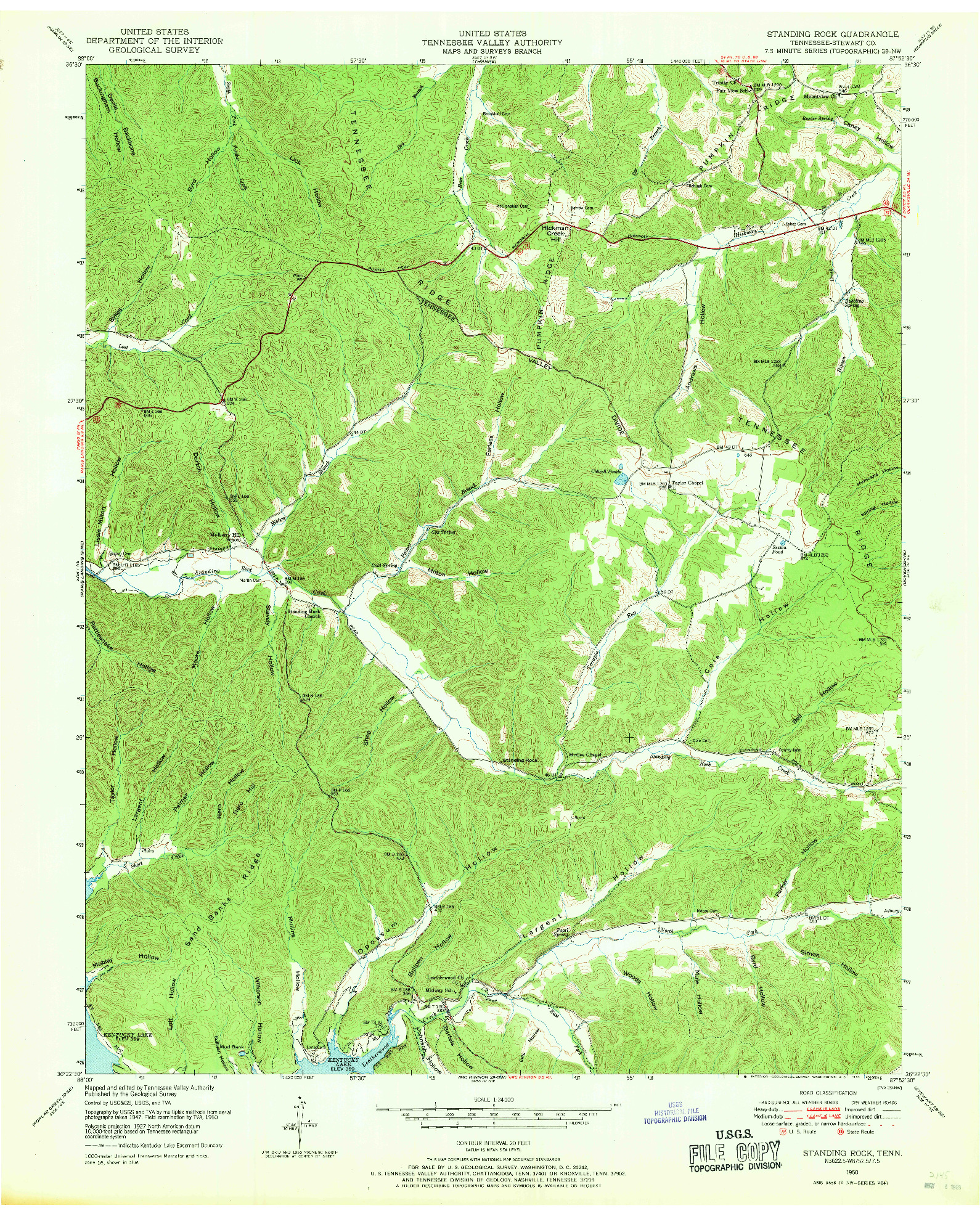 USGS 1:24000-SCALE QUADRANGLE FOR STANDING ROCK, TN 1950