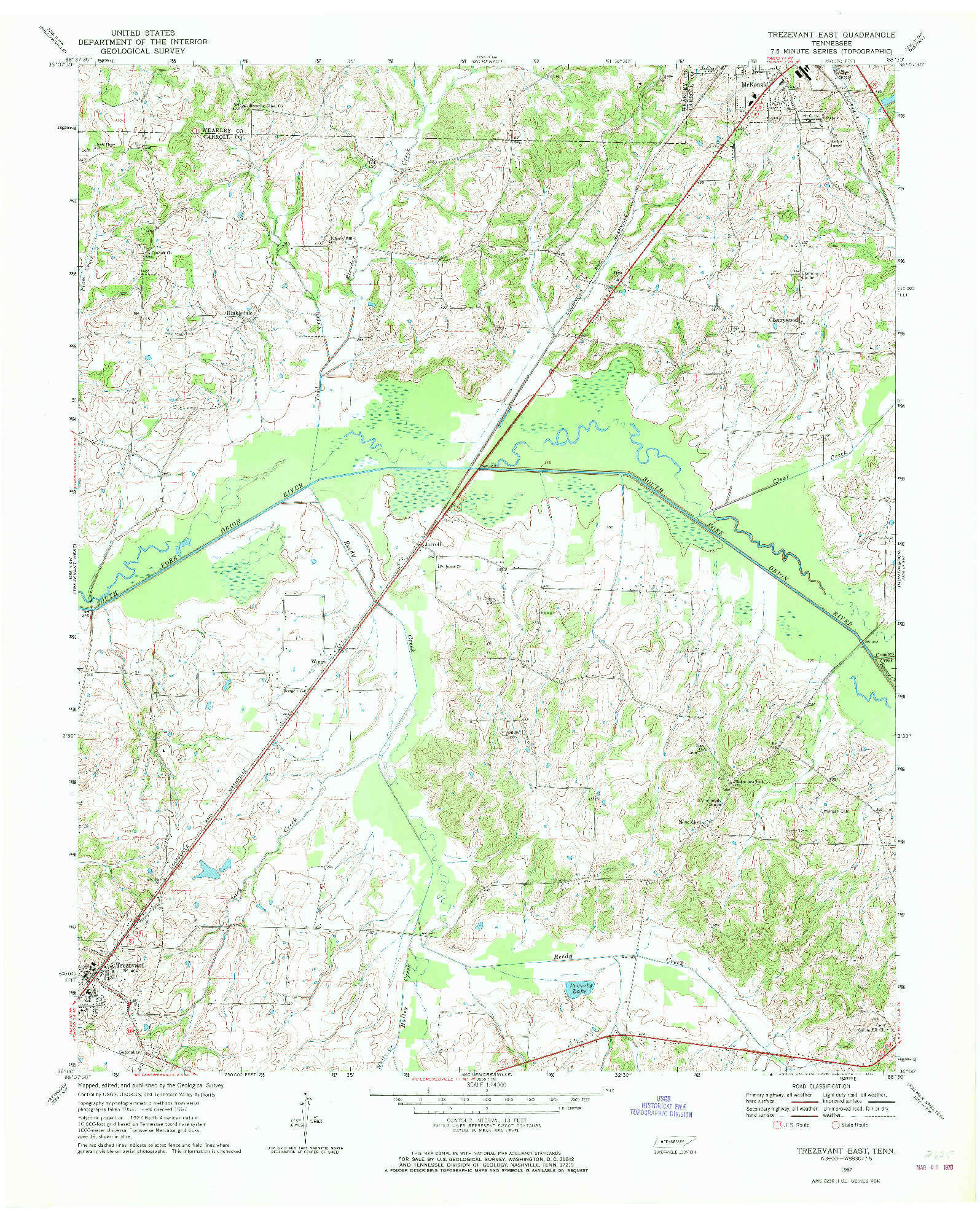 USGS 1:24000-SCALE QUADRANGLE FOR TREZEVANT EAST, TN 1967