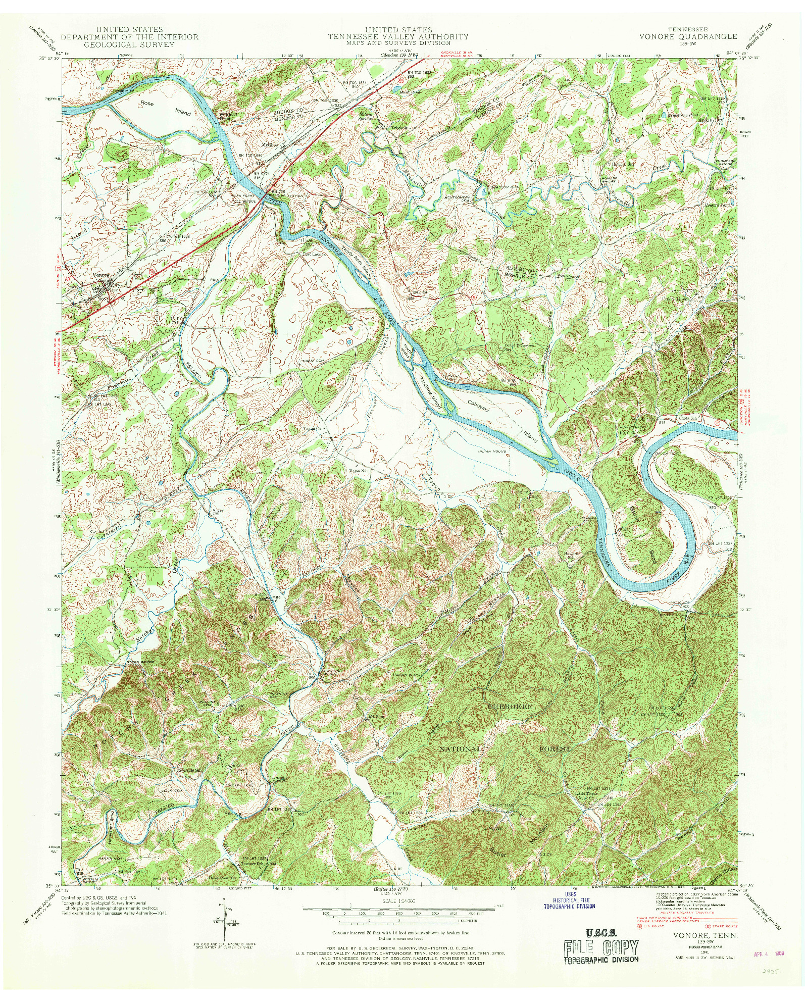 USGS 1:24000-SCALE QUADRANGLE FOR VONORE, TN 1941