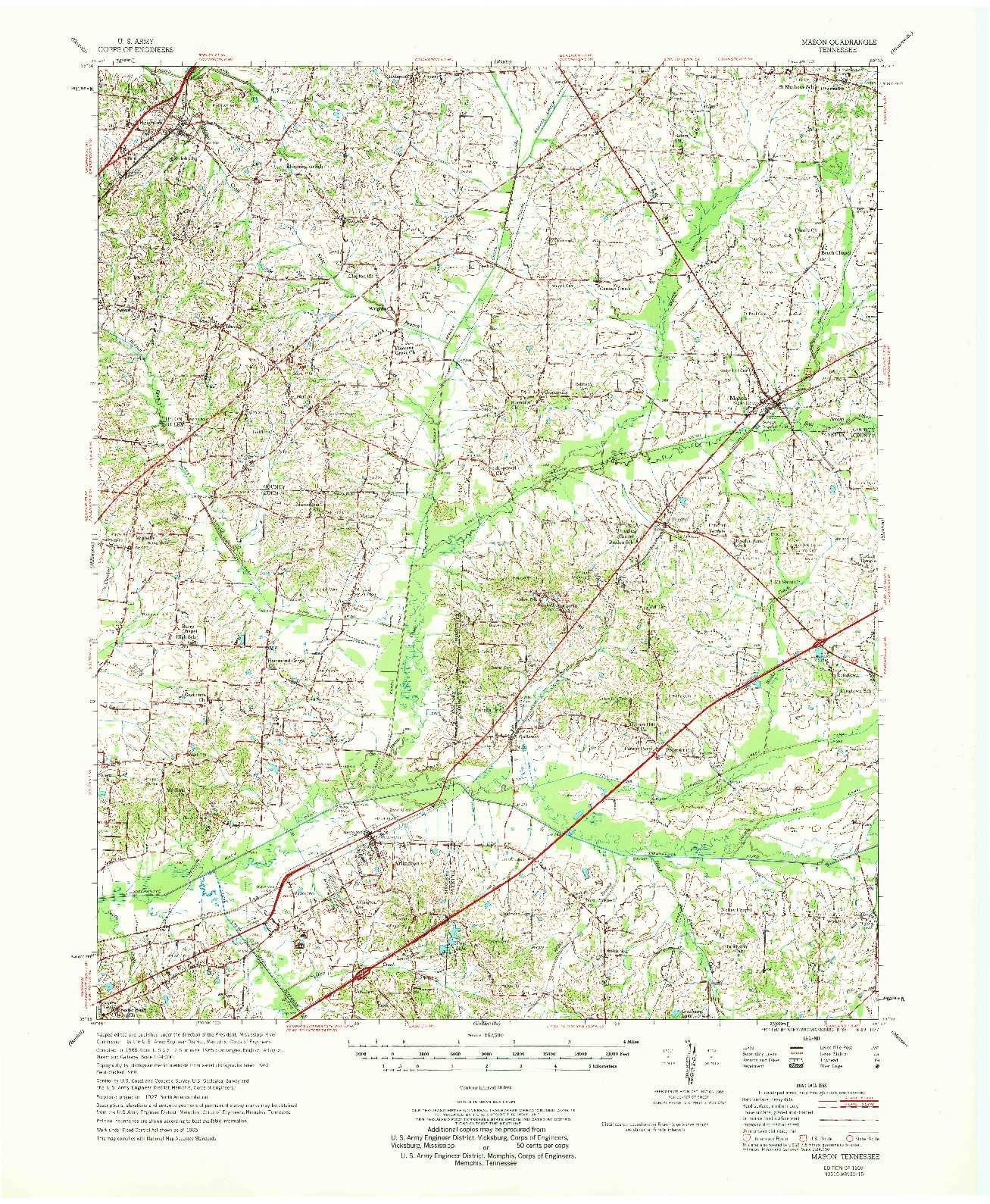 USGS 1:62500-SCALE QUADRANGLE FOR MASON, TN 1969