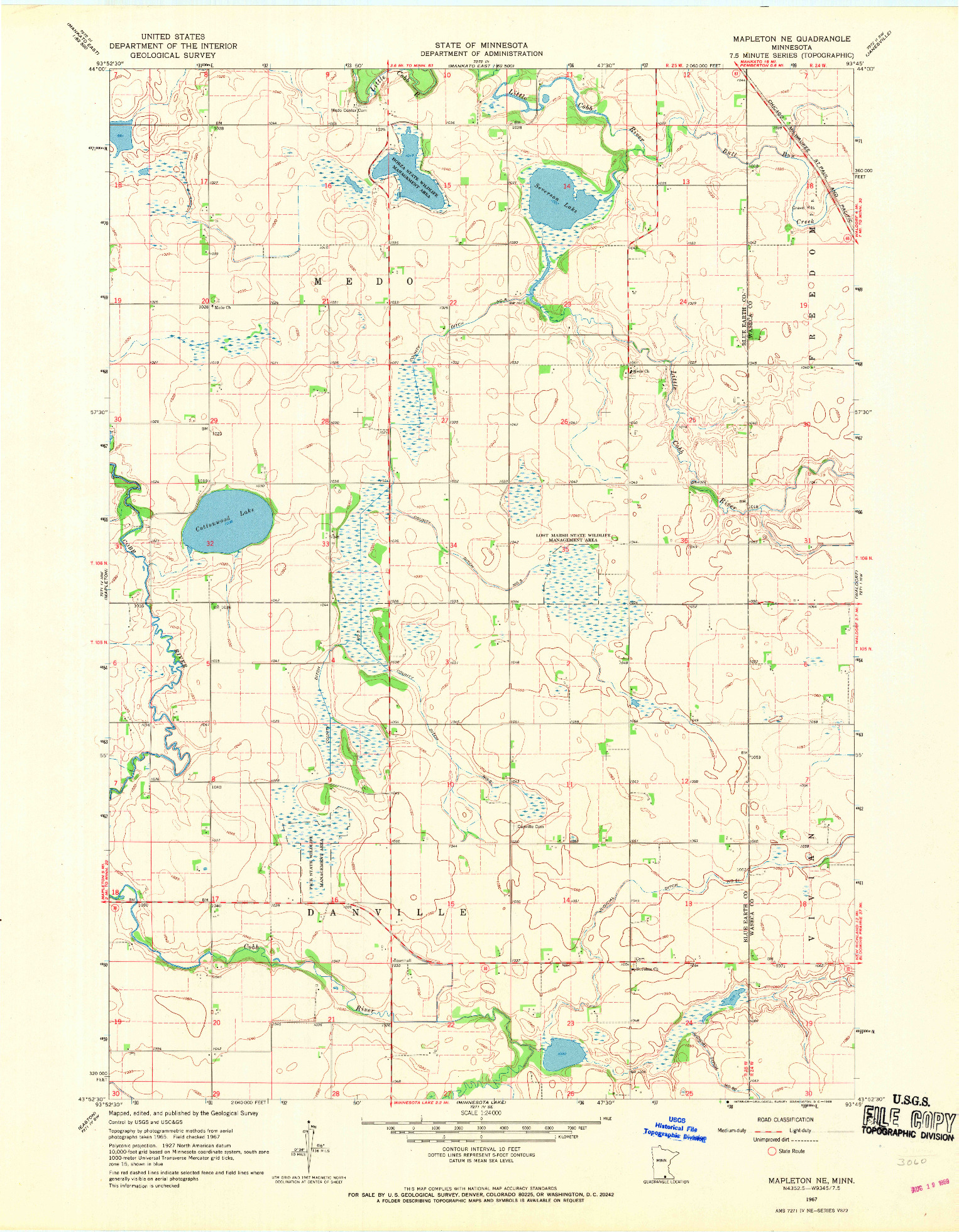 USGS 1:24000-SCALE QUADRANGLE FOR MAPLETON NE, MN 1967