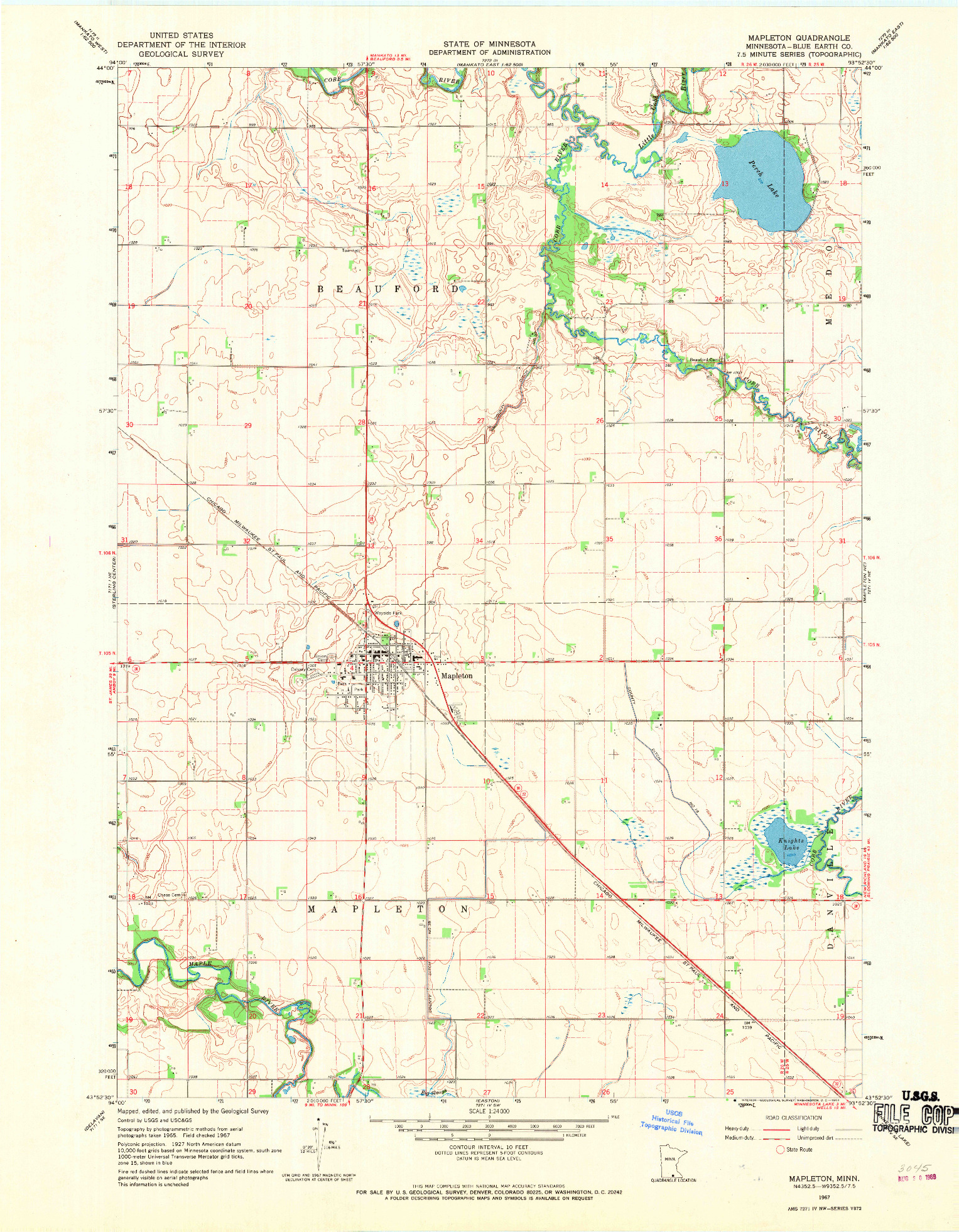 USGS 1:24000-SCALE QUADRANGLE FOR MAPLETON, MN 1967
