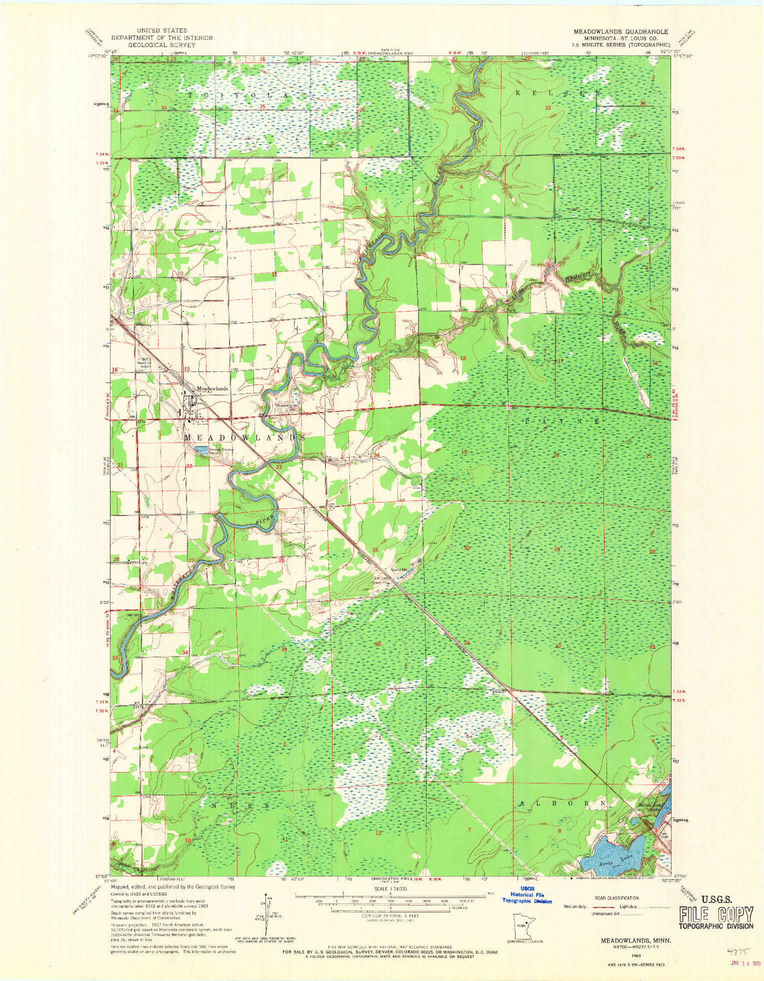 USGS 1:24000-SCALE QUADRANGLE FOR MEADOWLANDS, MN 1963