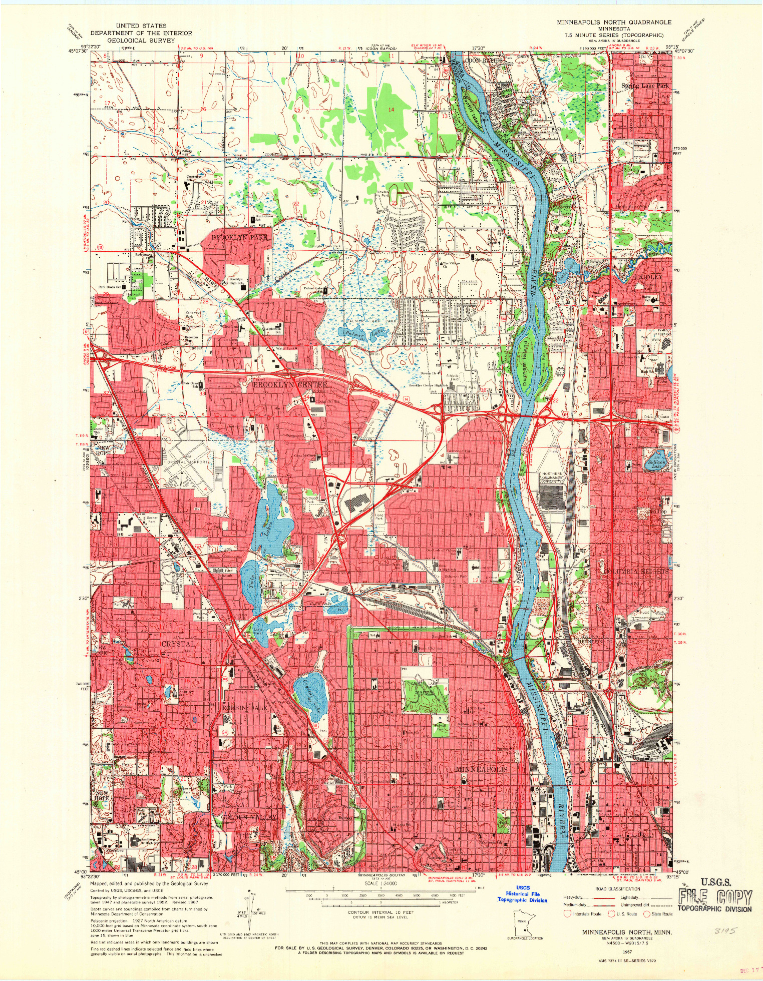 USGS 1:24000-SCALE QUADRANGLE FOR MINNEAPOLIS NORTH, MN 1967