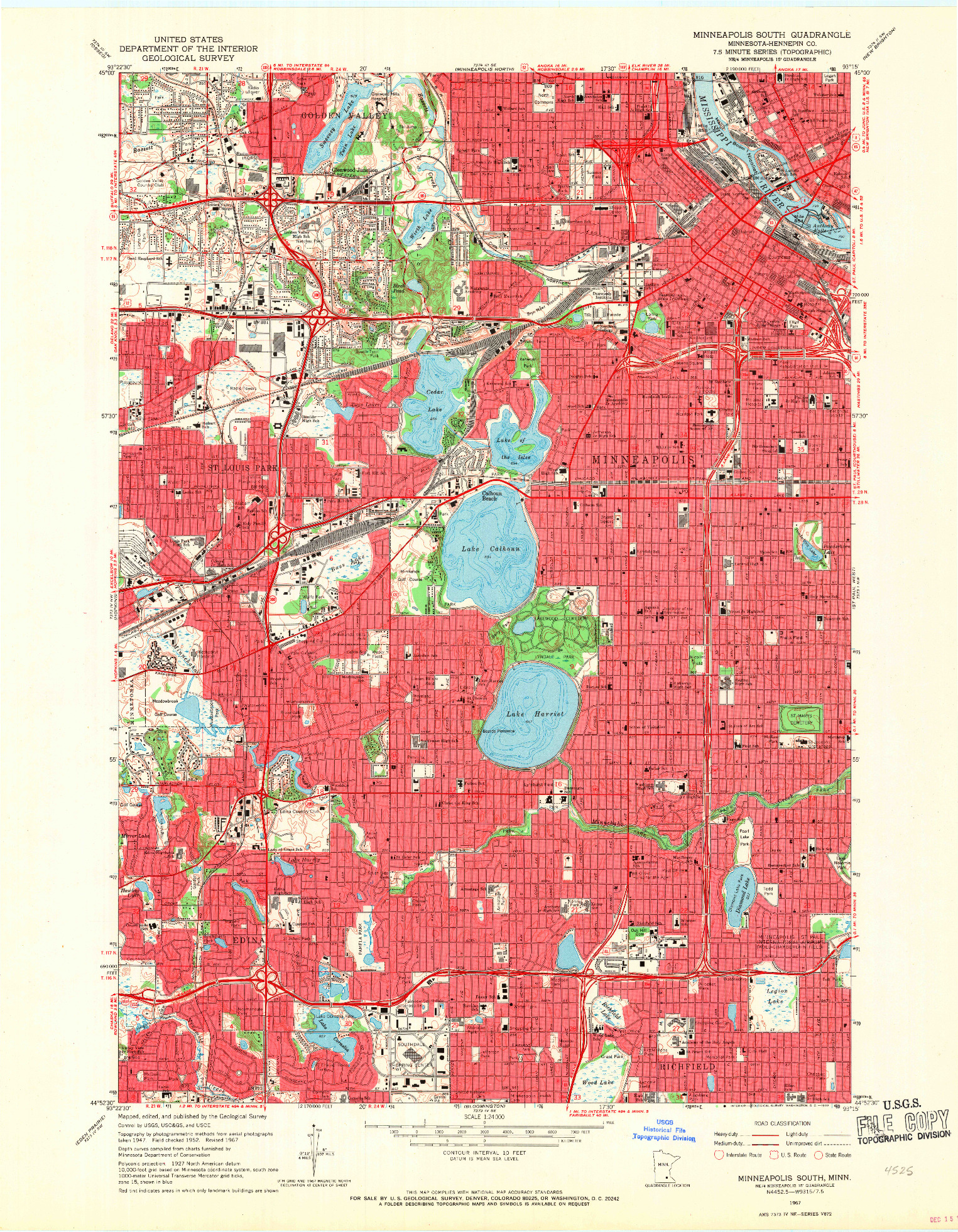 USGS 1:24000-SCALE QUADRANGLE FOR MINNEAPOLIS SOUTH, MN 1967