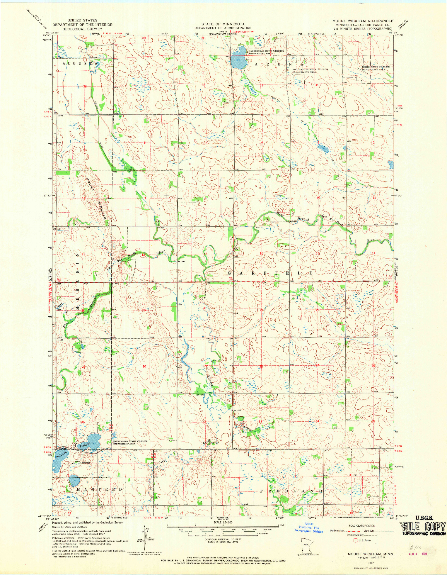 USGS 1:24000-SCALE QUADRANGLE FOR MOUNT WICKHAM, MN 1967
