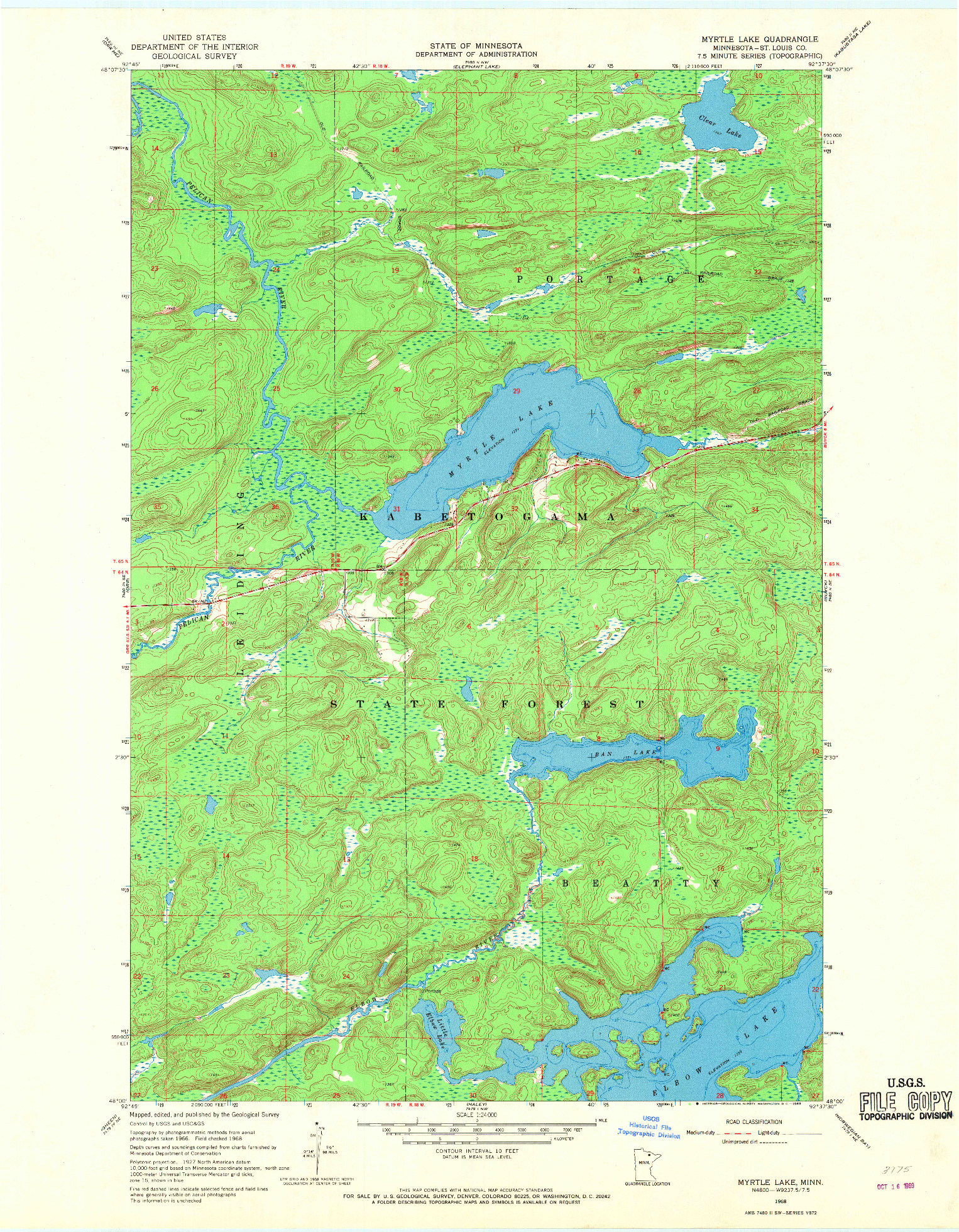 USGS 1:24000-SCALE QUADRANGLE FOR MYRTLE LAKE, MN 1968
