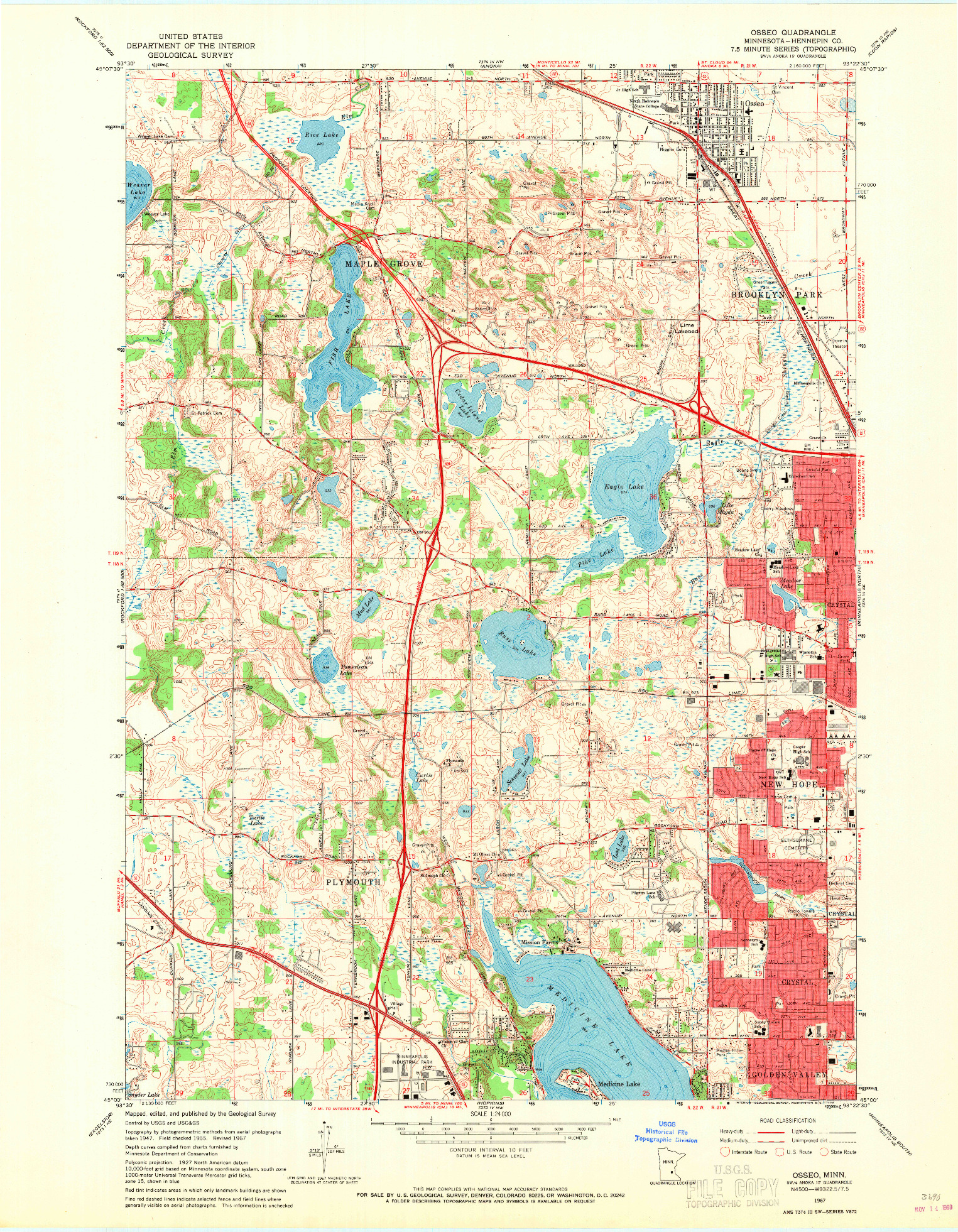 USGS 1:24000-SCALE QUADRANGLE FOR OSSEO, MN 1967