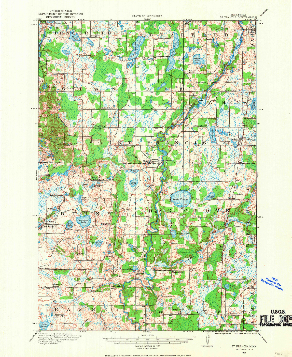 USGS 1:62500-SCALE QUADRANGLE FOR ST. FRANCIS, MN 1916