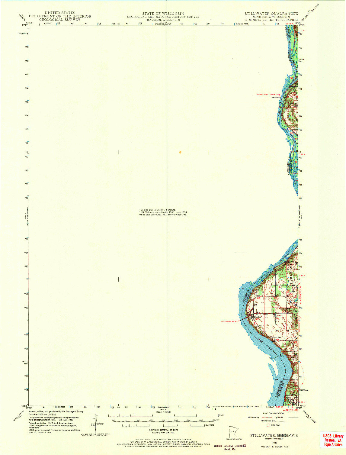 USGS 1:62500-SCALE QUADRANGLE FOR STILLWATER, MN 1948