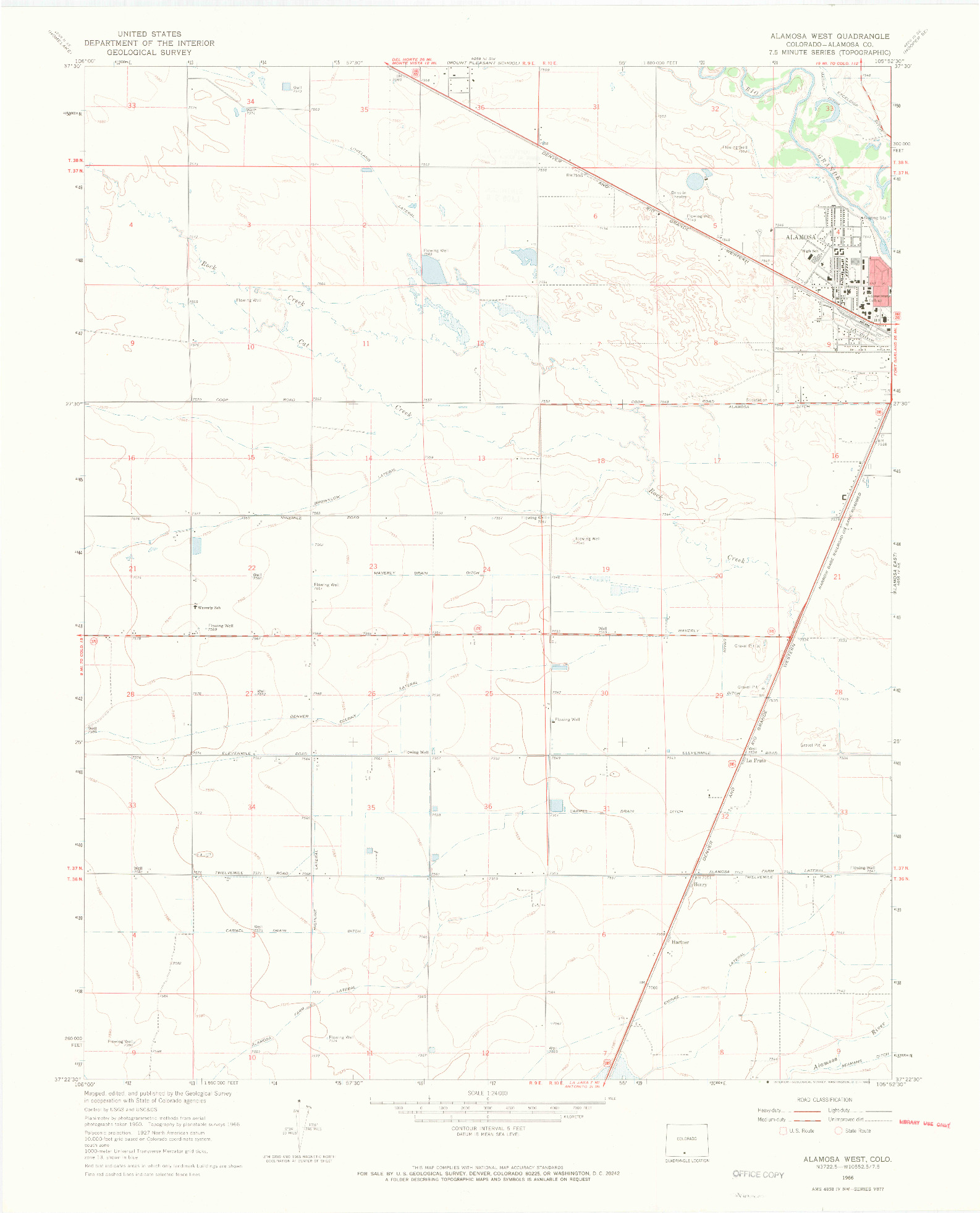 USGS 1:24000-SCALE QUADRANGLE FOR ALAMOSA WEST, CO 1966