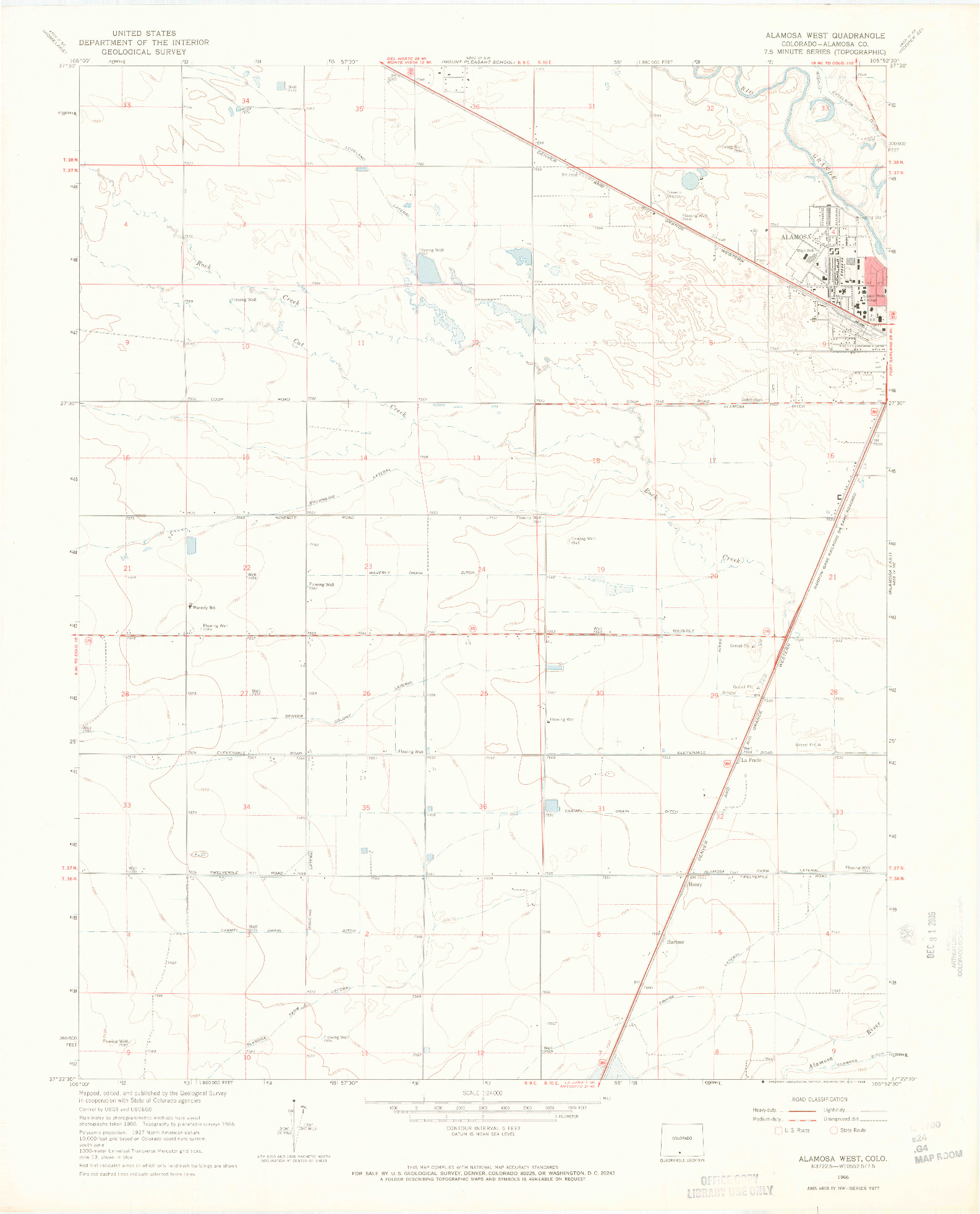 USGS 1:24000-SCALE QUADRANGLE FOR ALAMOSA WEST, CO 1966