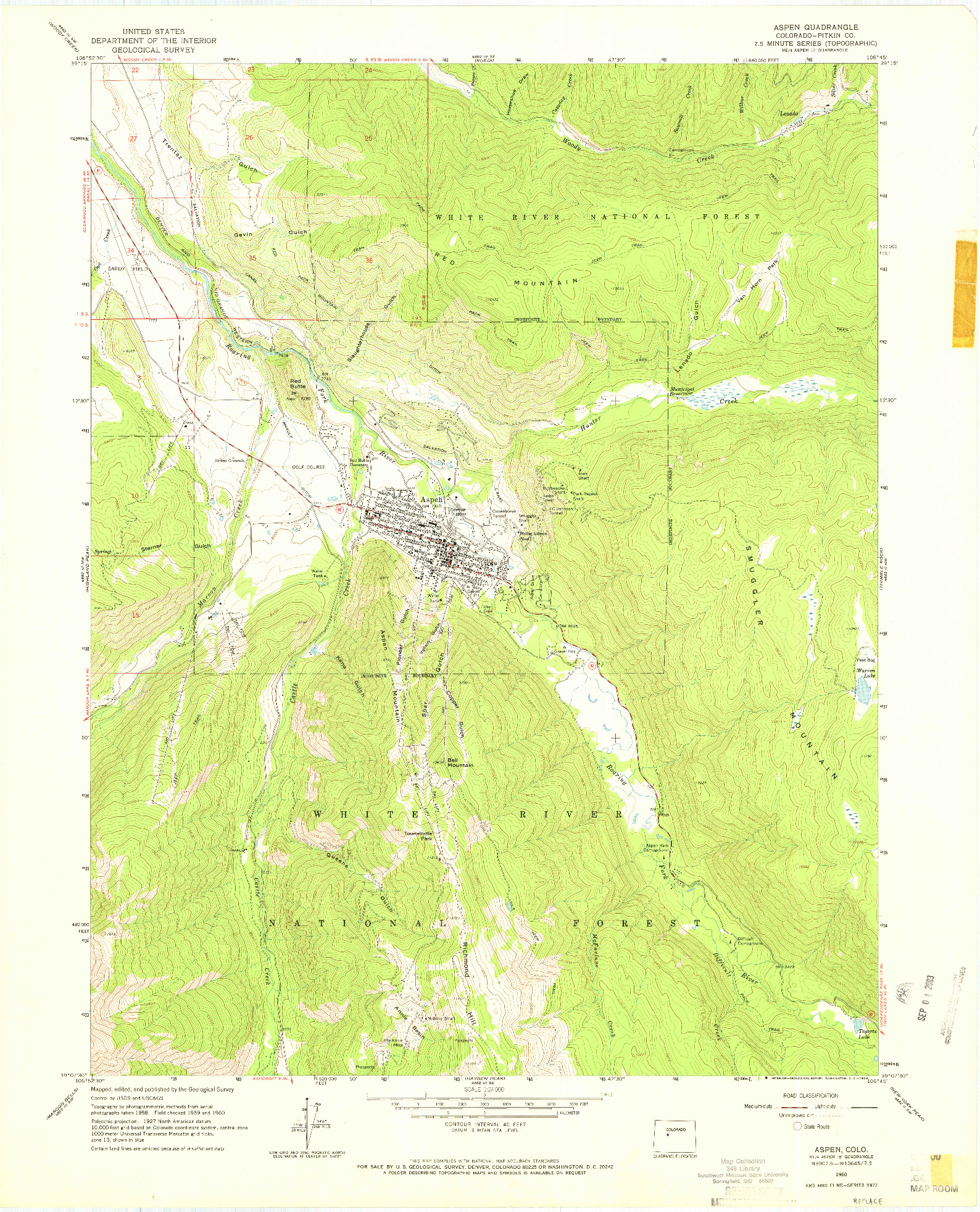 USGS 1:24000-SCALE QUADRANGLE FOR ASPEN, CO 1960